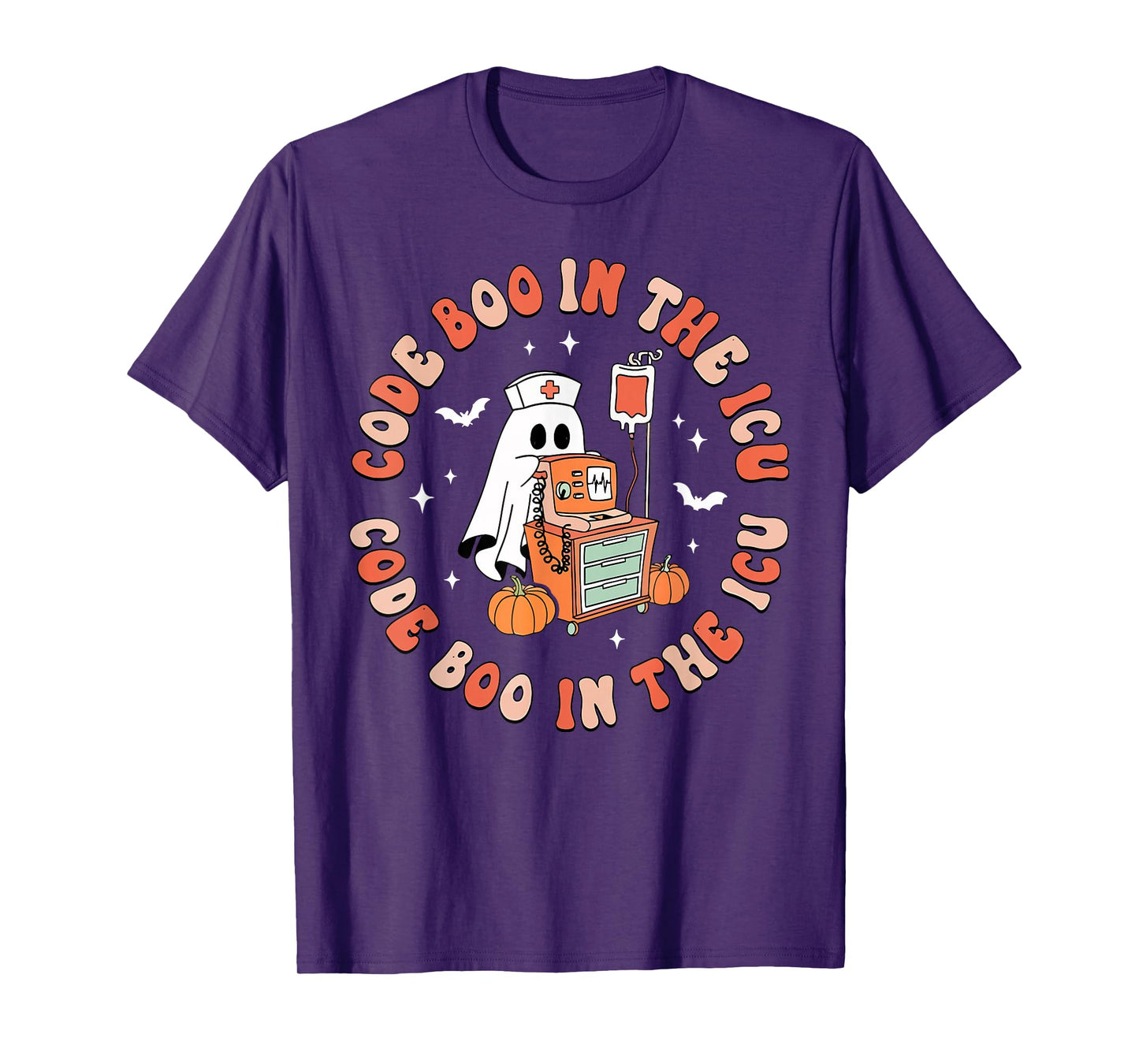 Retro Halloween Micu Sicu RN Nurse Ghost Code Boo in The ICU T-Shirt