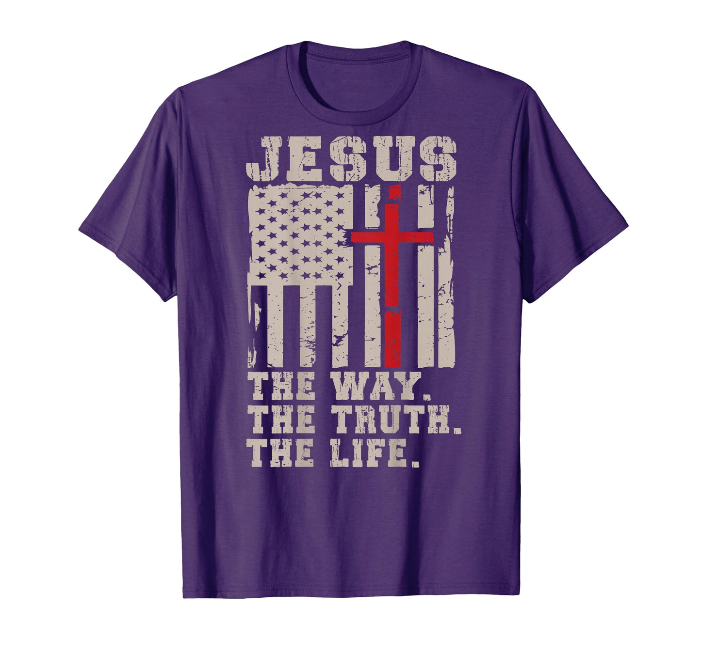 Christian Patriotic Jesus Way Truth Life American Flag Cross T-Shirt
