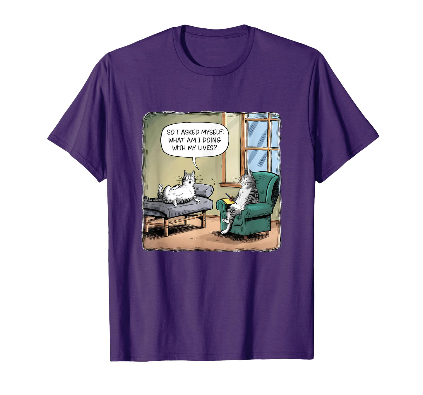 What Am I Doing With My Lives - Funny Midlife Crisis Cat T-Shirt