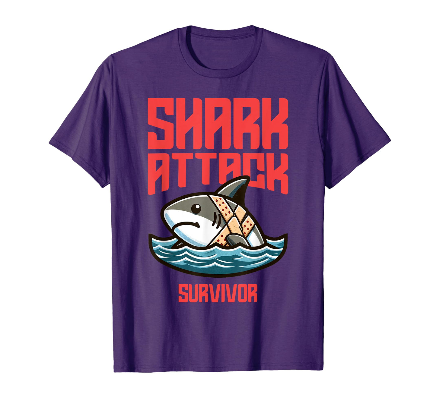 Cool Shark Attack Survivor Injury Beach Funny Shark T-Shirt for Men Women Kids