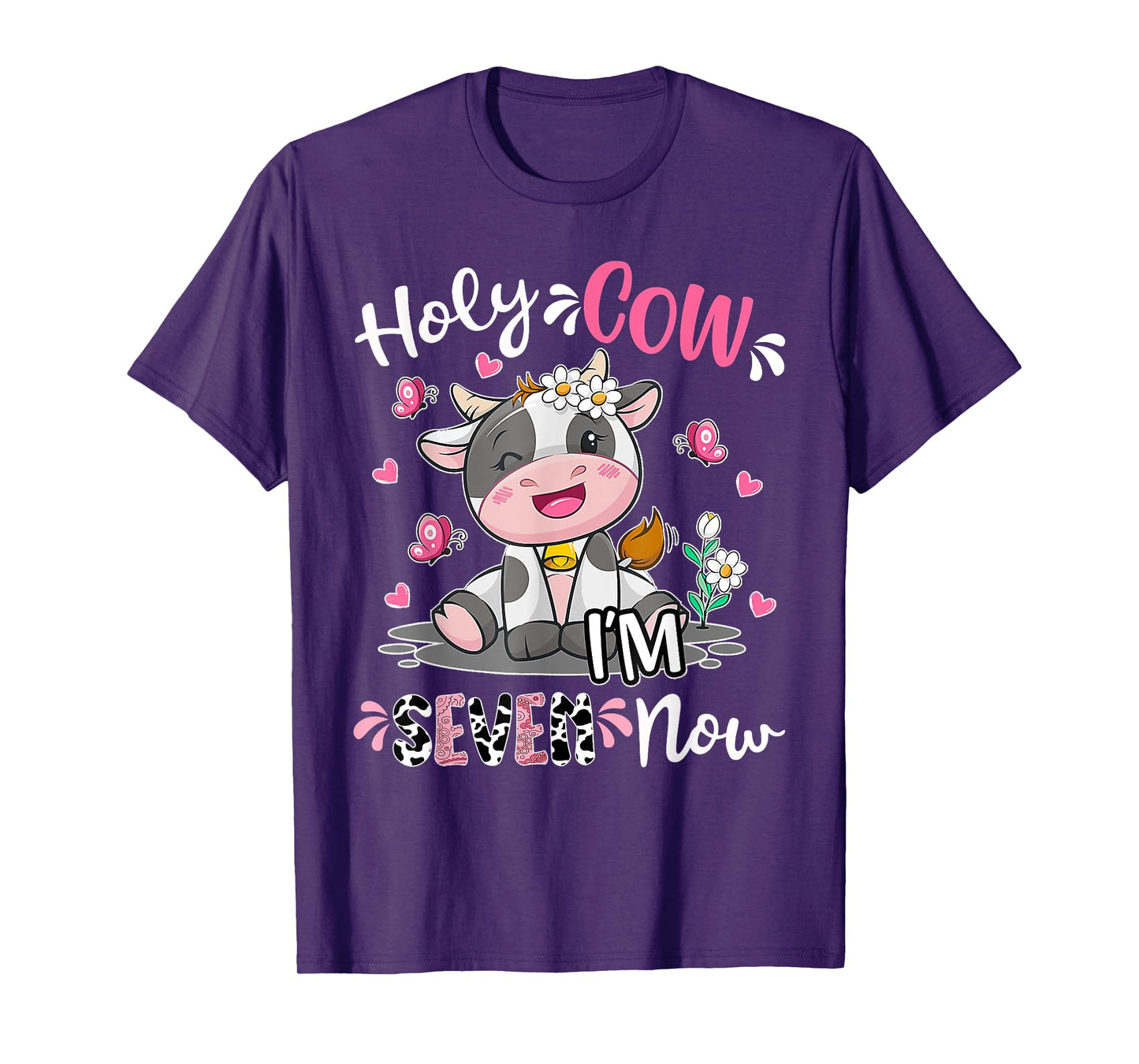 Kids Holy Cow I'm Seven 7 Years Old 7th Birthday Boy Girl T-Shirt