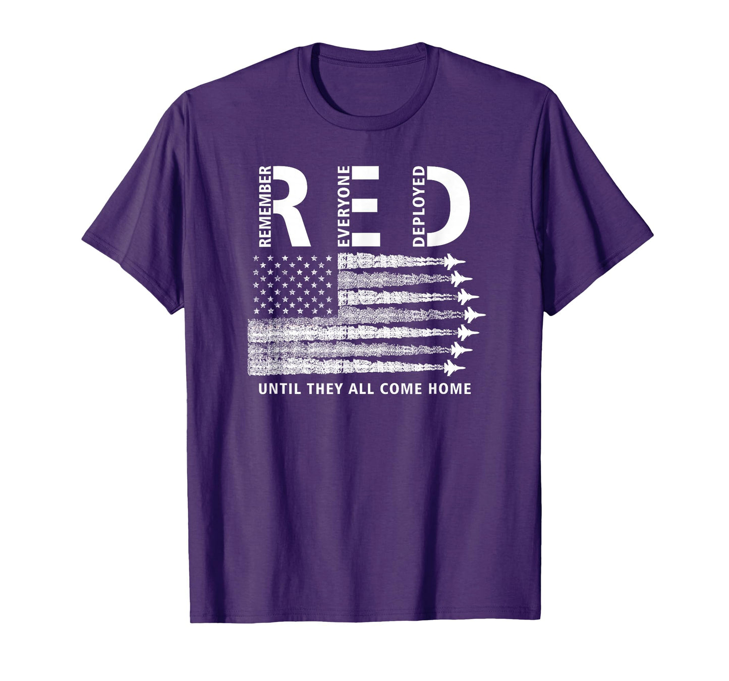 RED American Flag Remember Everyone Deployed Military T-Shirt