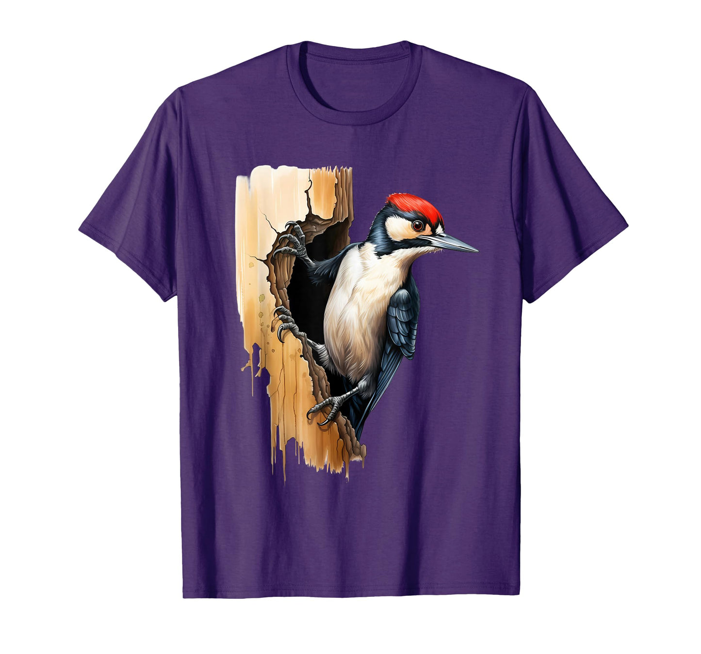 Woodpecker Wall Drawing Nature Wildlife Motif Animal Print T-Shirt