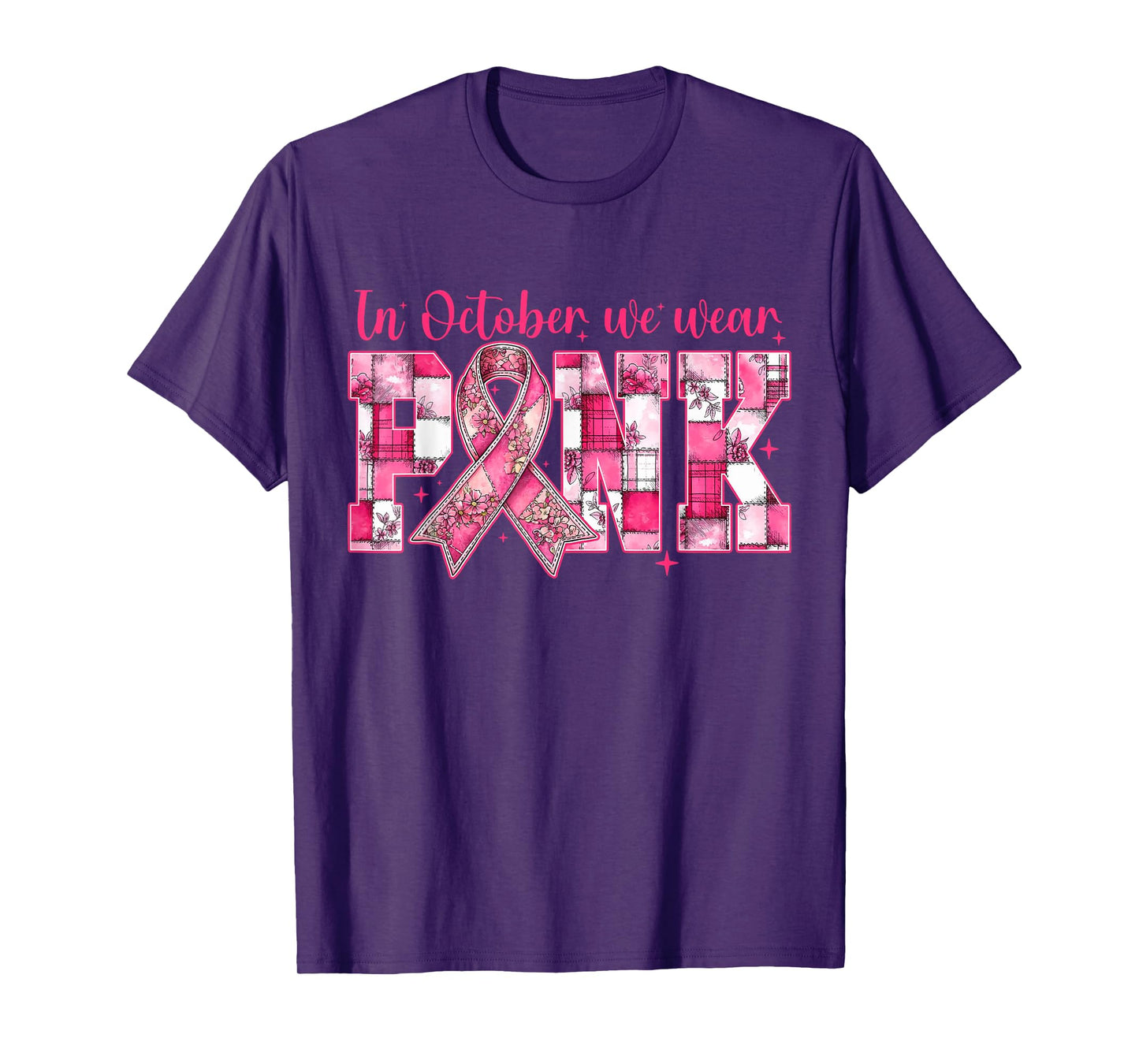 in October We Wear Pink Breast Cancer Awareness Coquette Bow T-Shirt