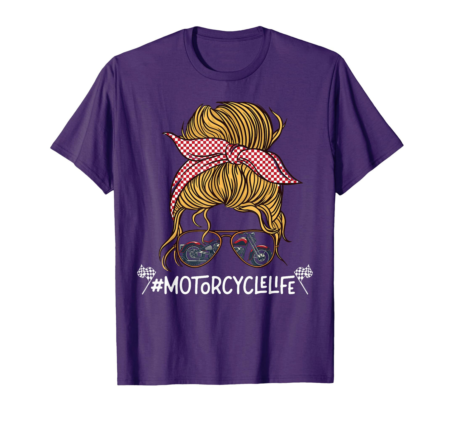 Classic Motorcycle Biker Girl Female Sunglasses Bun Bandana T-Shirt