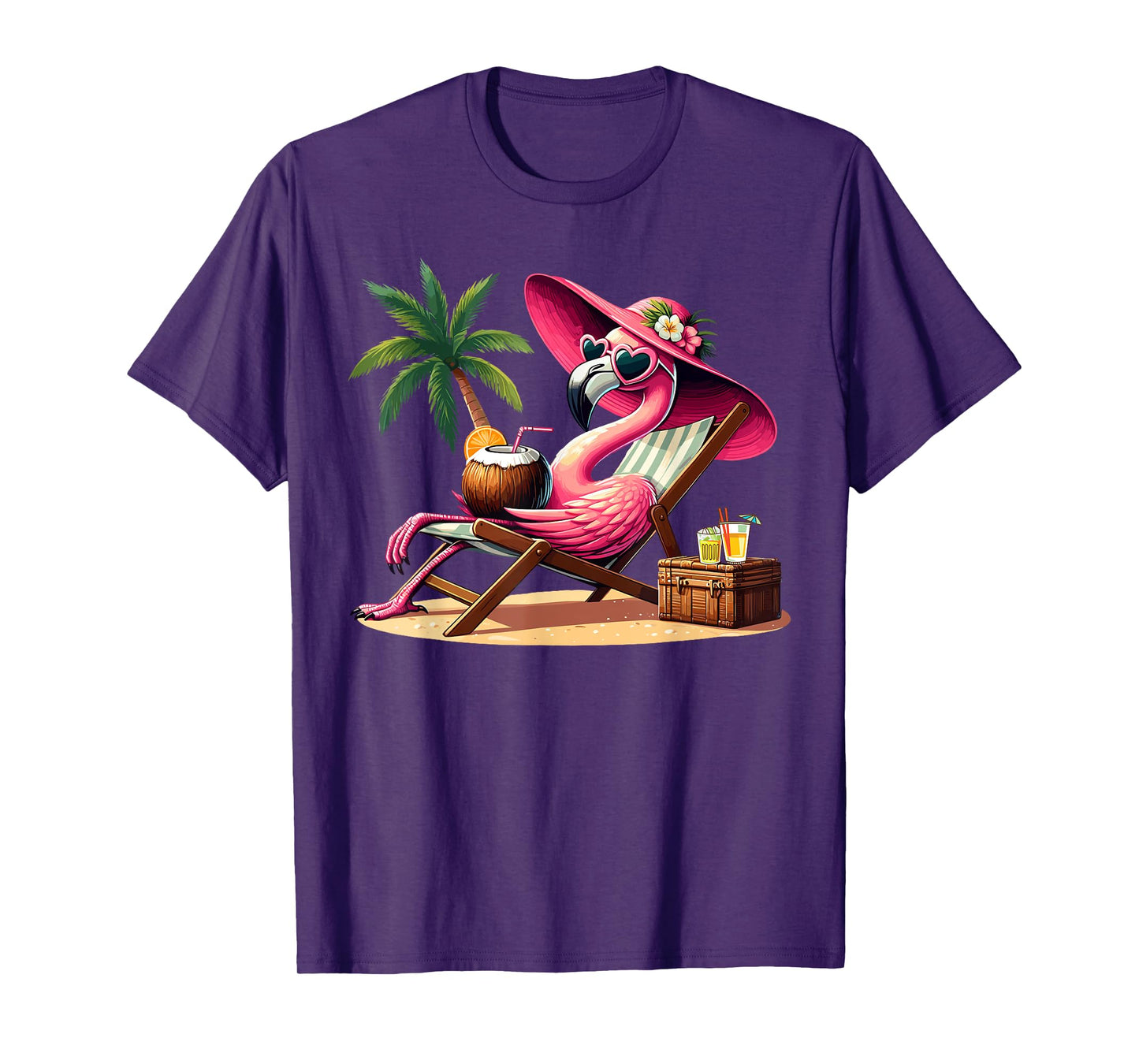 Pink Flamingo Summer Vibes Beach Palm Tree Summer Vacation T-Shirt