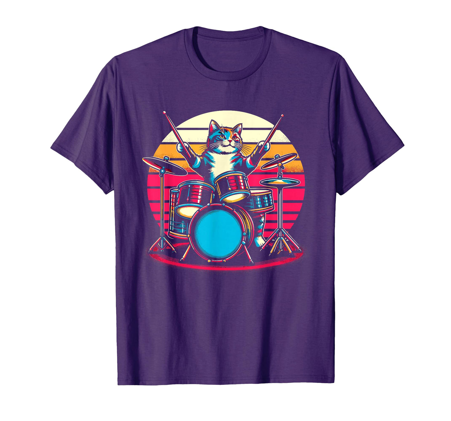 Cat Playing Drums Drummer Novelty Music Lover Funny Drummer T-Shirt