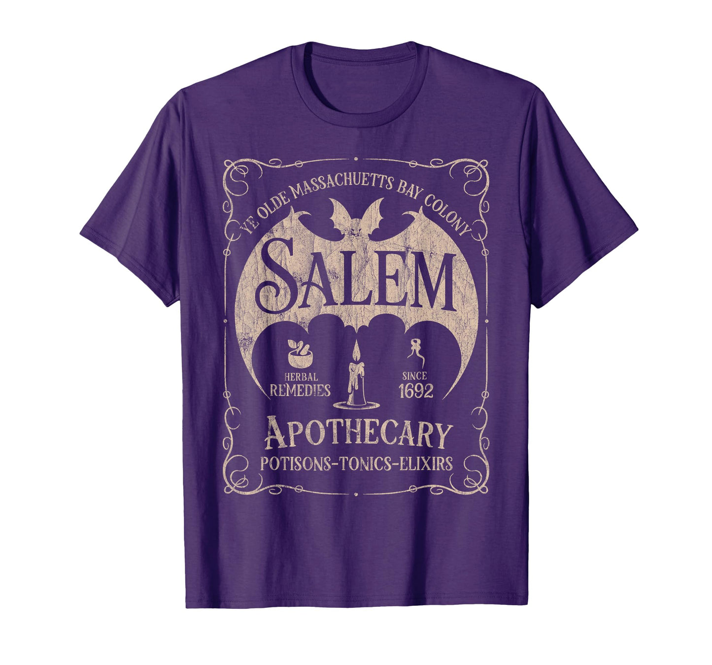 Salem 1692 Apothecary Medicines Herbal Witch Bat Beige T-Shirt