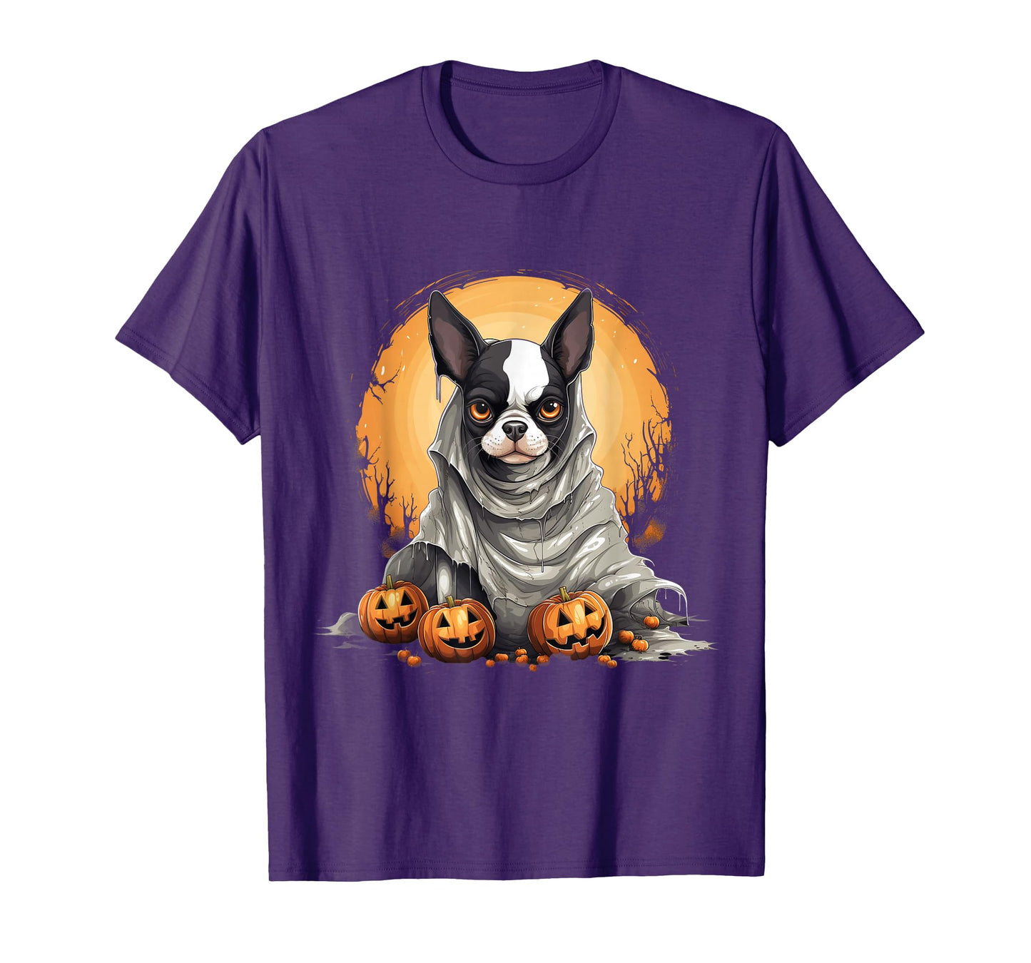 Boston Terrier Dog Ghost Funny Halloween Pumpkin For Dog T-Shirt