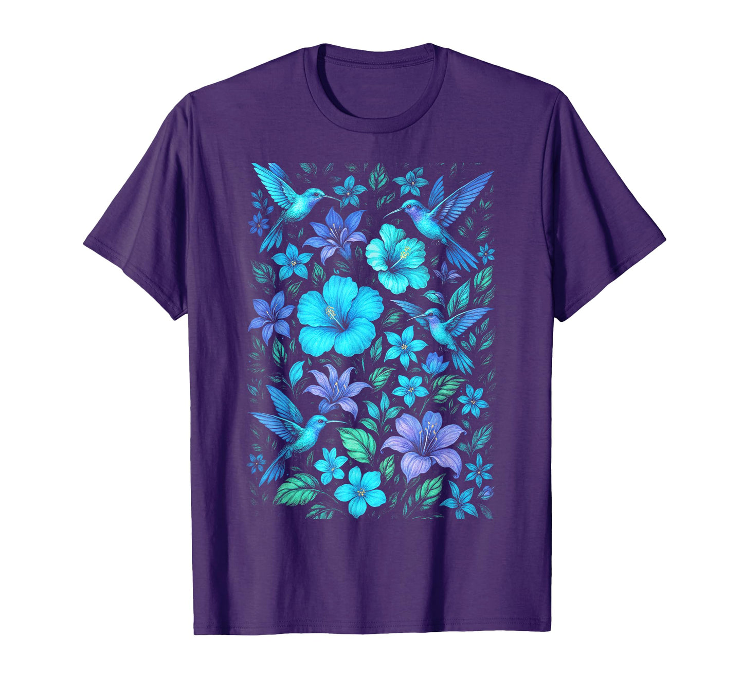 Hummingbird Blue Nature Tropical Wildlife Garden T-Shirt