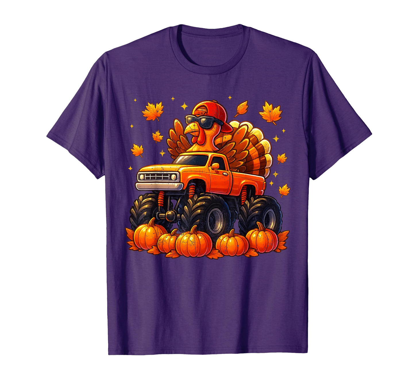 Vintage Turkey Monster Truck Pumpkin Thanksgiving Boys Kids T-Shirt