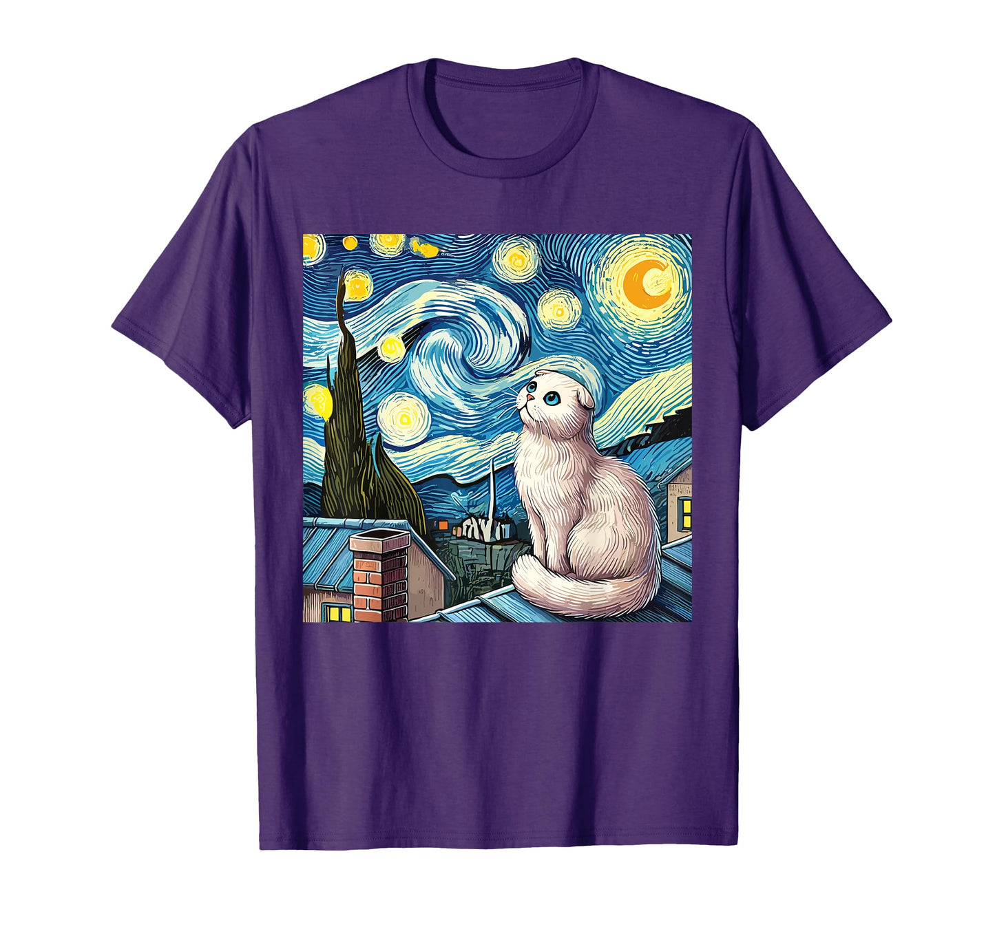 Scottish Fold Cat Under Starry Night Sky T-Shirt