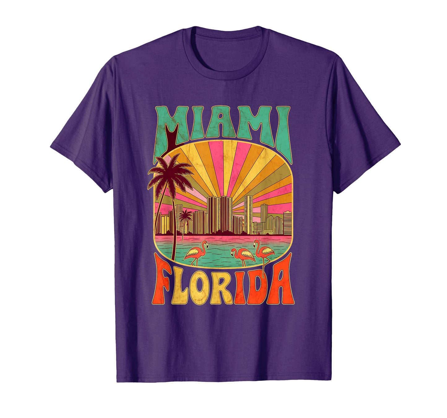 Vintage Miami Florida Skyline Cityscape Retro Style T-Shirt