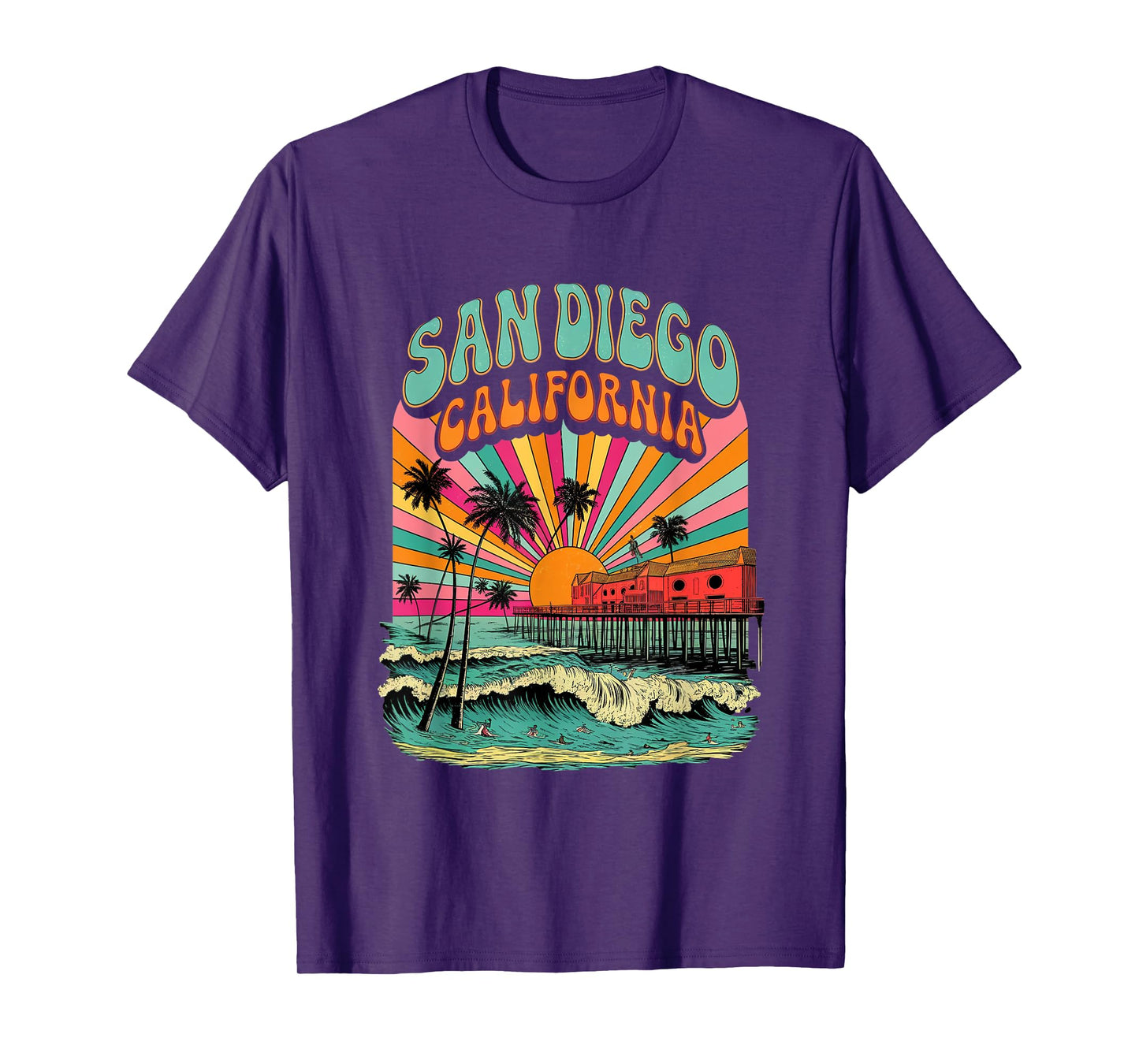 Retro San Diego California Sunset Skyline Coastal Vintage T-Shirt