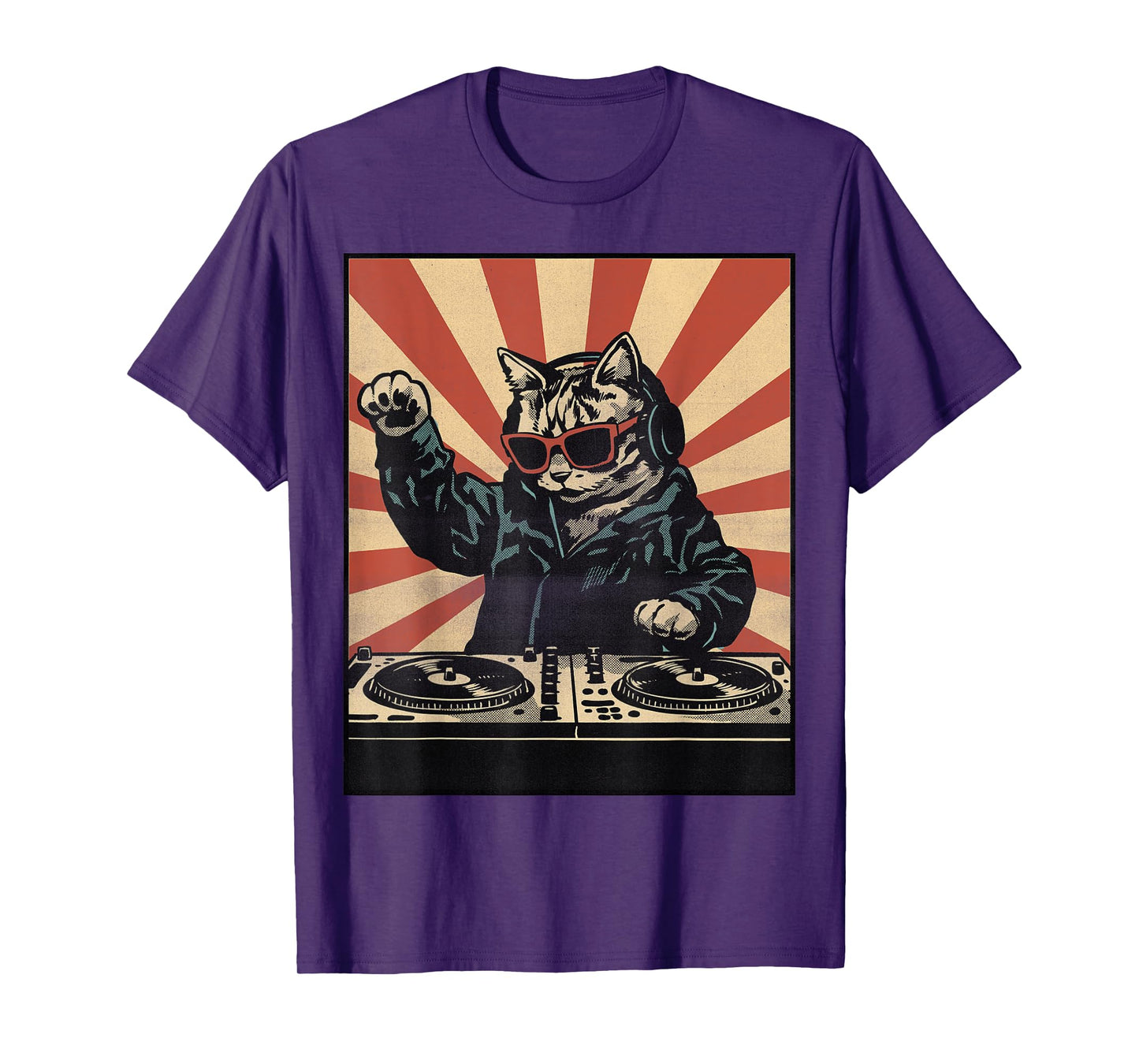 Retro DJ Cat Disco Sound Tech Headphone Music Turntable T-Shirt for Men Women
