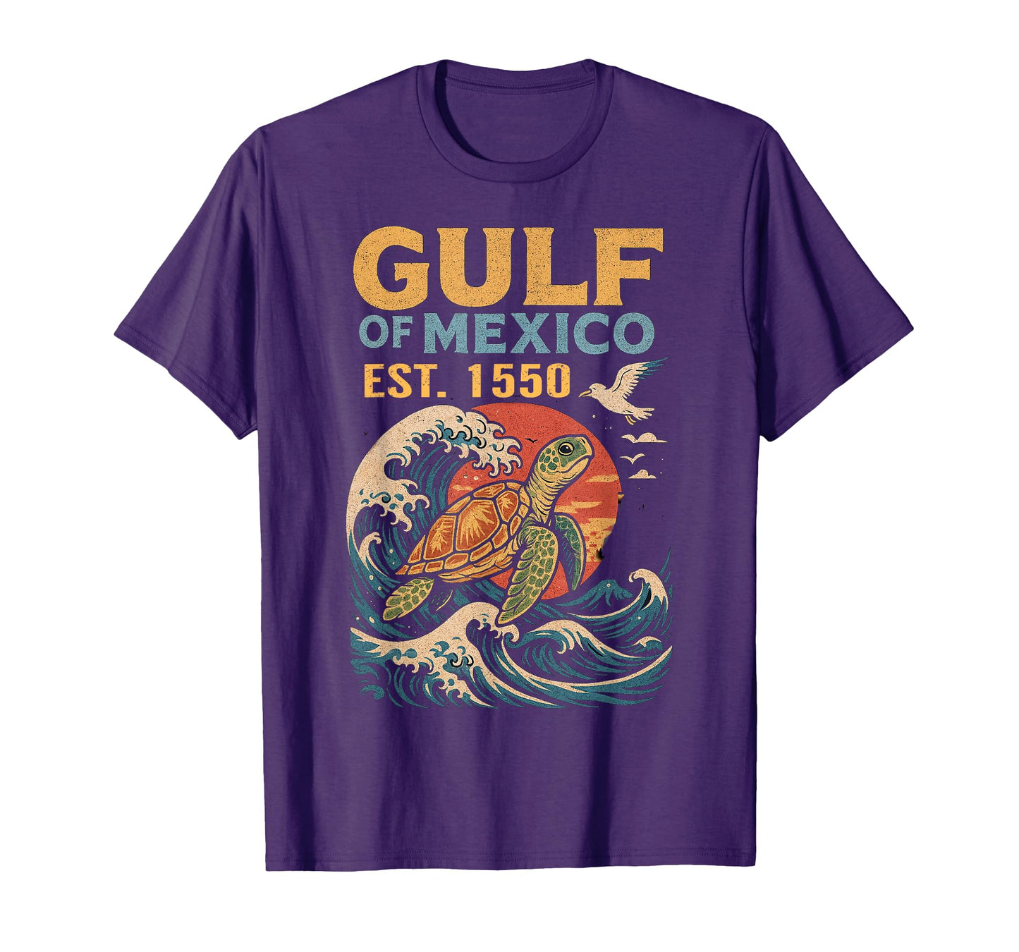 Retro Vintage Gulf of Mexico Est 1550 Turtle Sea Art Design T-Shirt