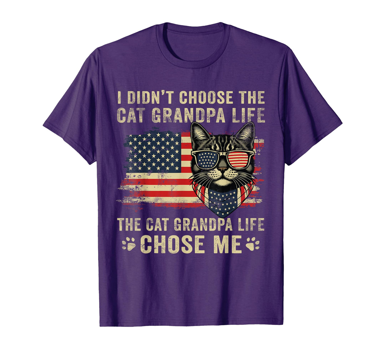 Cat Grandpa Life Father's Day For Cat Grandfather USA Flag T-Shirt for Men Women