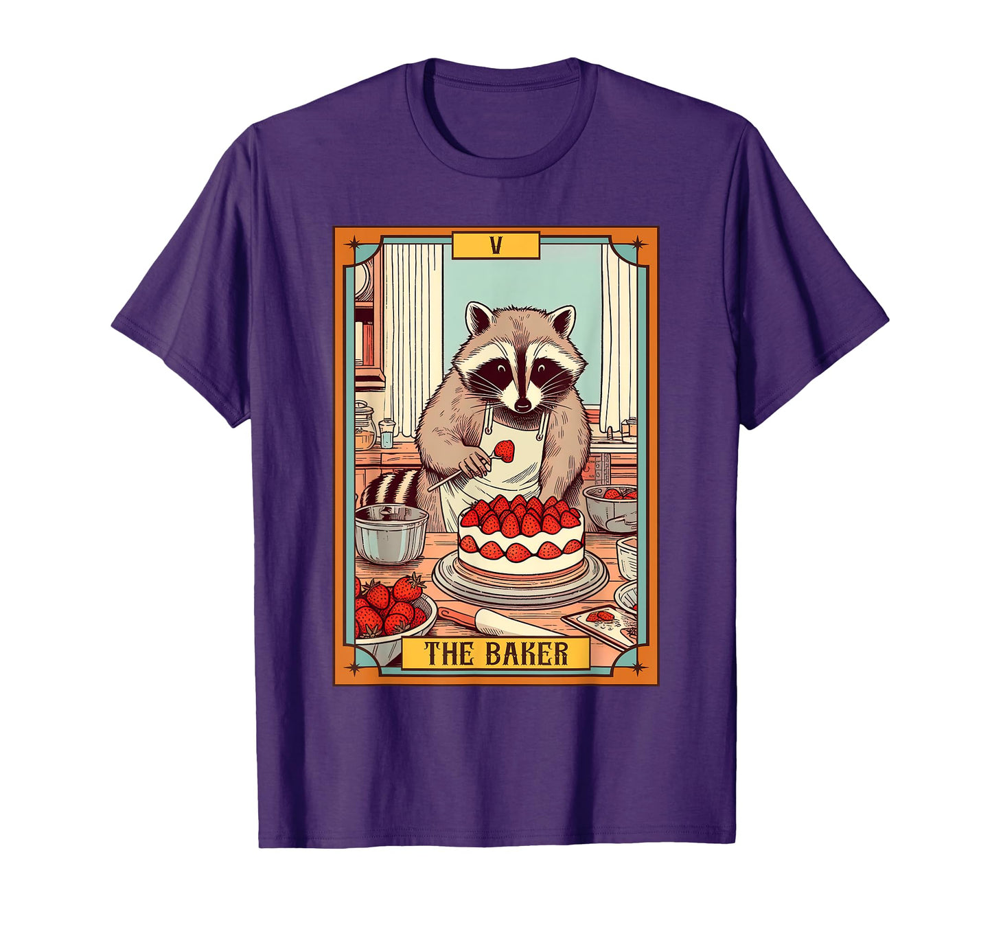 Baker Baking Lover Racoon making Cake The Baker Tarot Card T-Shirt