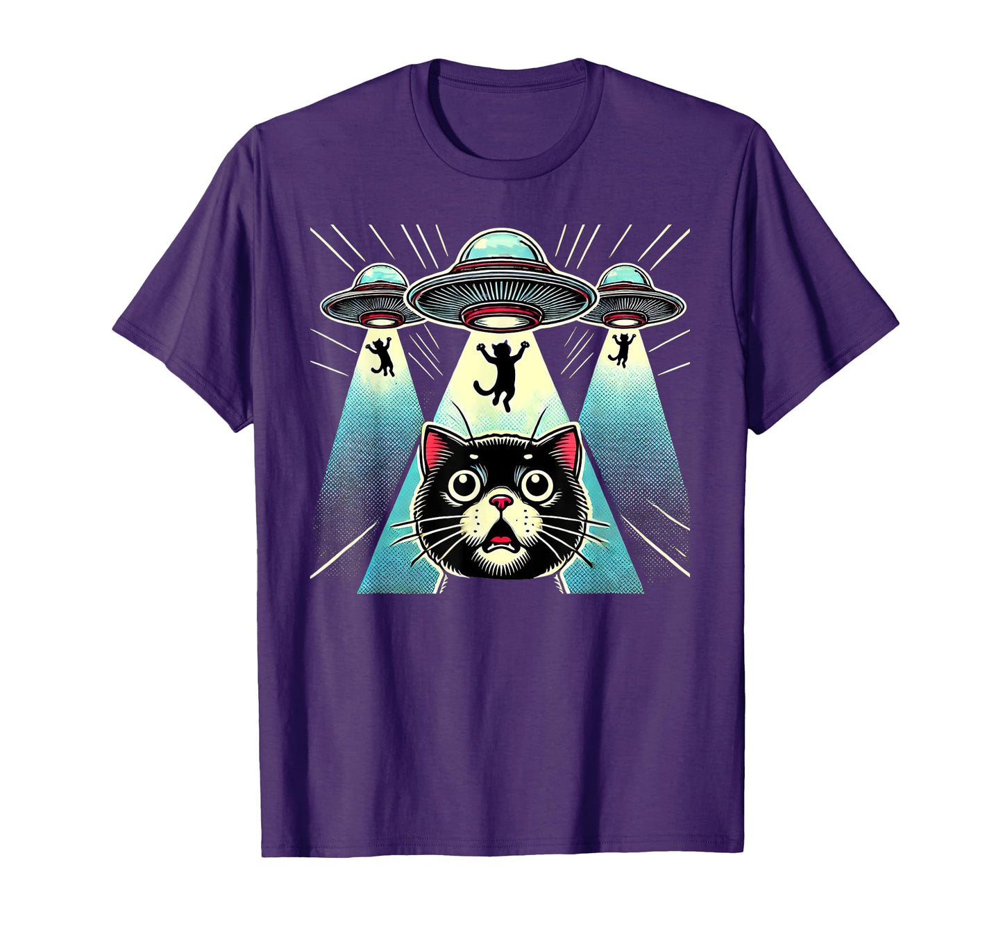 Funny UFO Cat Alien Abduction Spaceship Outerspace T-Shirt for Men Women Kids