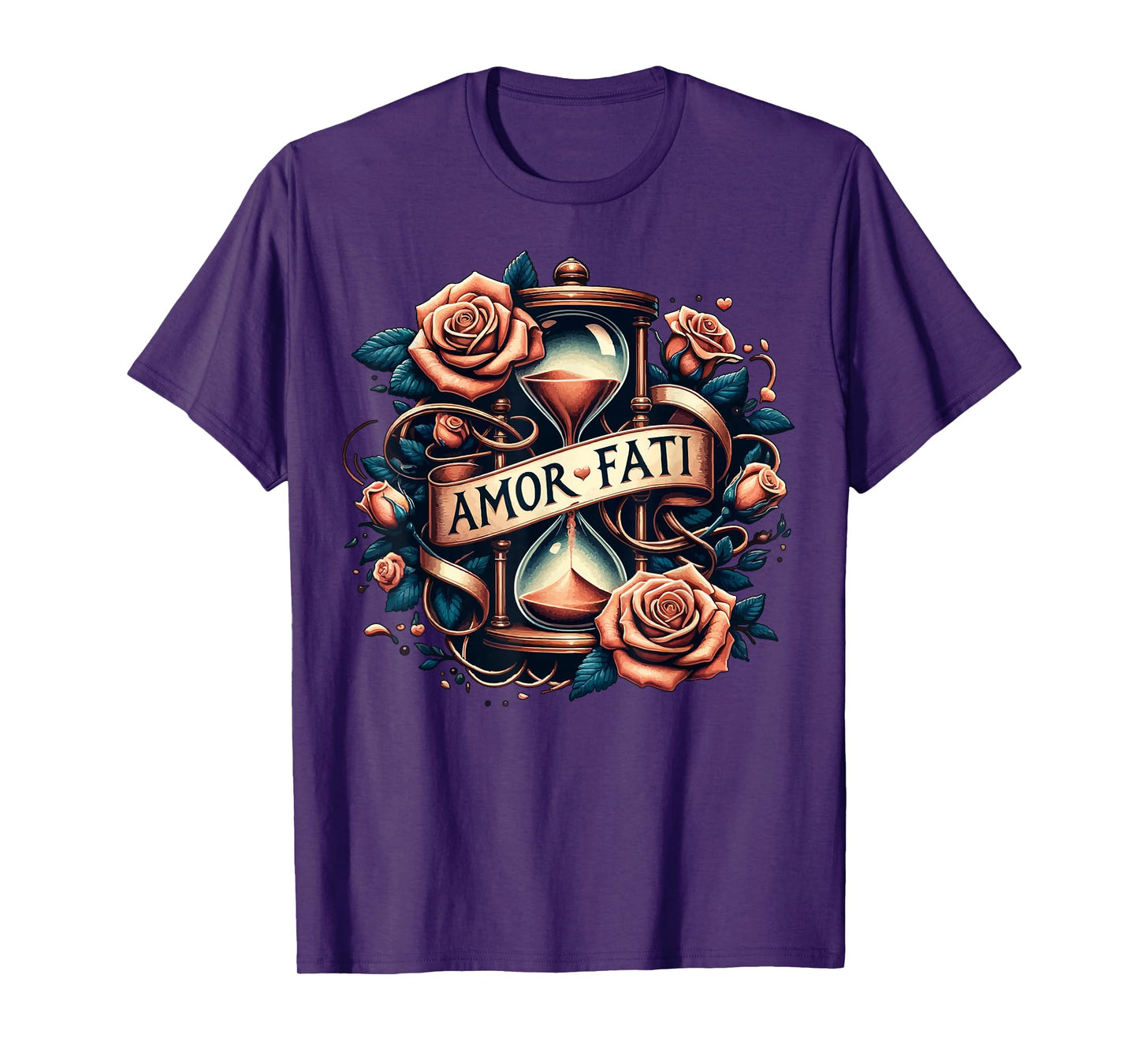 Amor Fati Rose Time Hourglass Philosophy T-Shirt