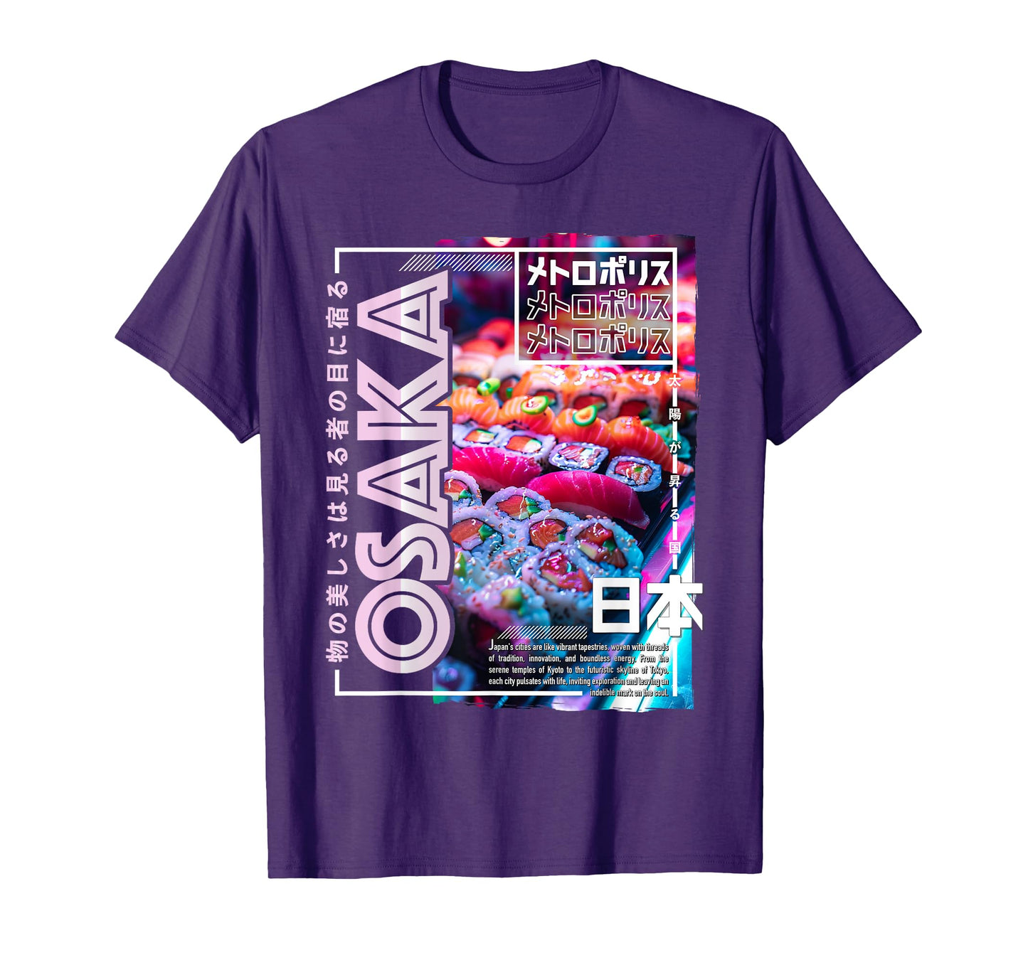 Osaka City 80s Synthwave Sushi Japan Osaka T-Shirt