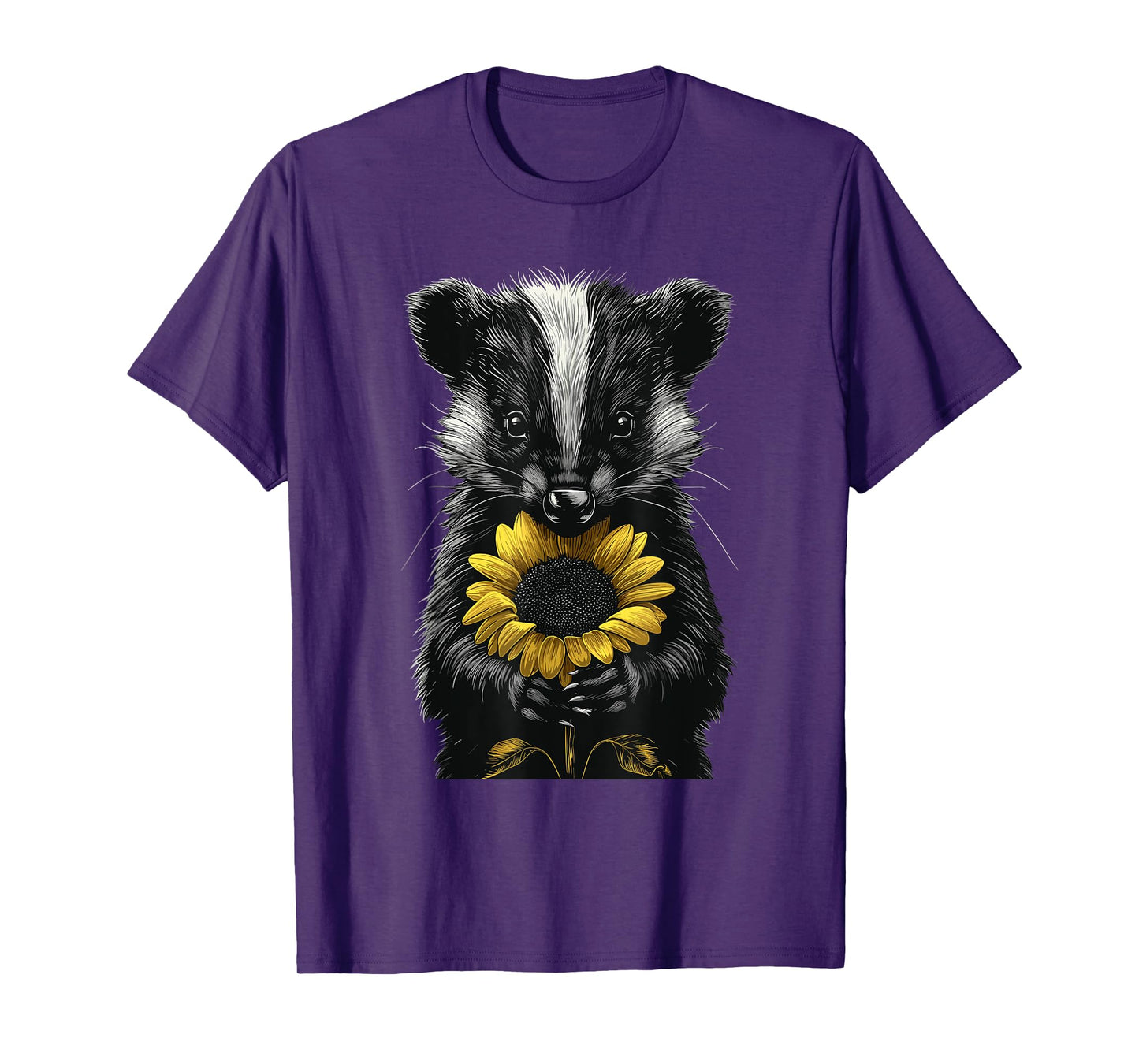 Skunk Holding Sunflower Wildlife Animal Cute Flower T-Shirt
