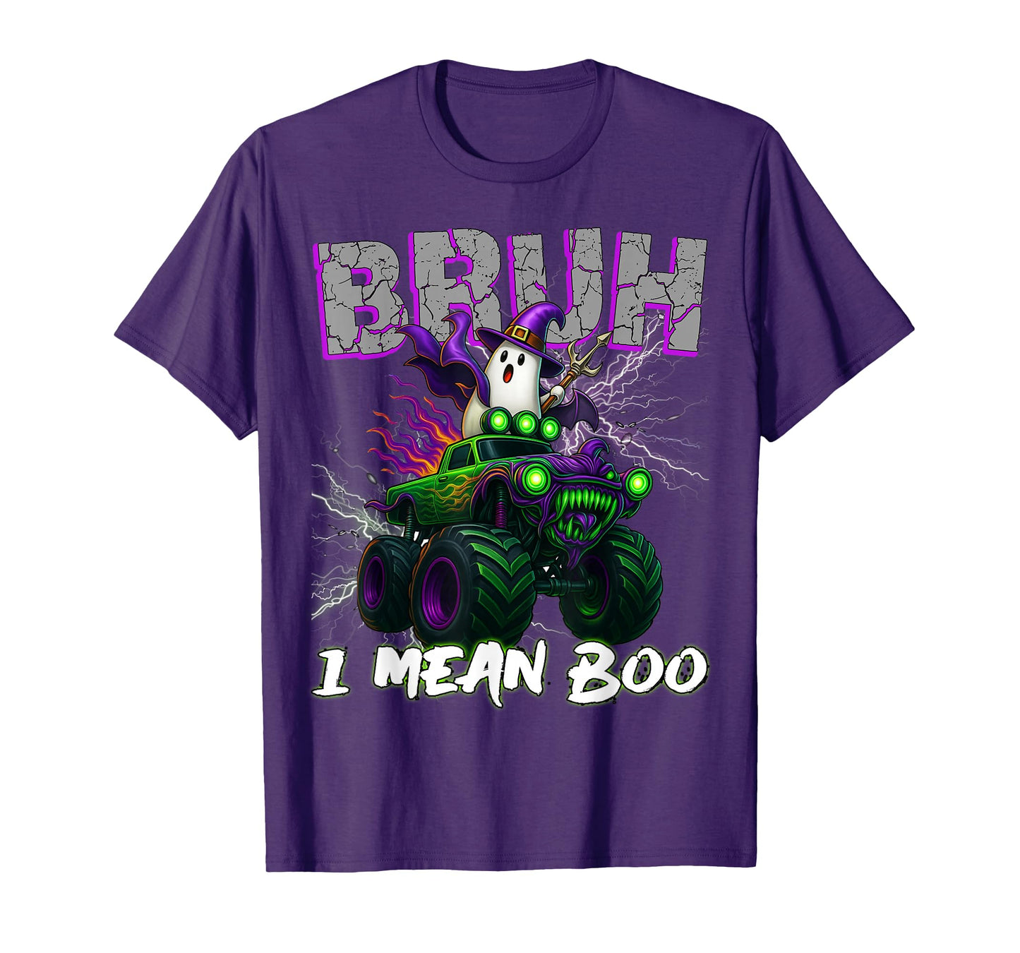 Bruh I mean Boo Riding Monster Truck Halloween Boys Kids T-Shirt