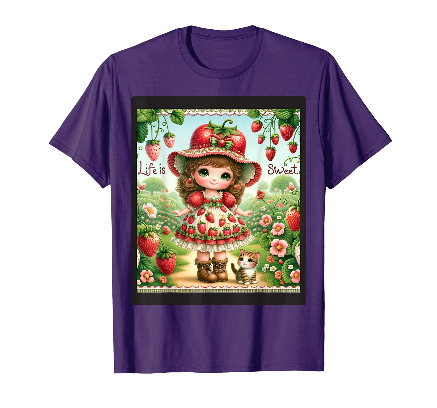 Cute Life Is Sweet Strawberry Cake Vintage Berry Garden T-Shirt