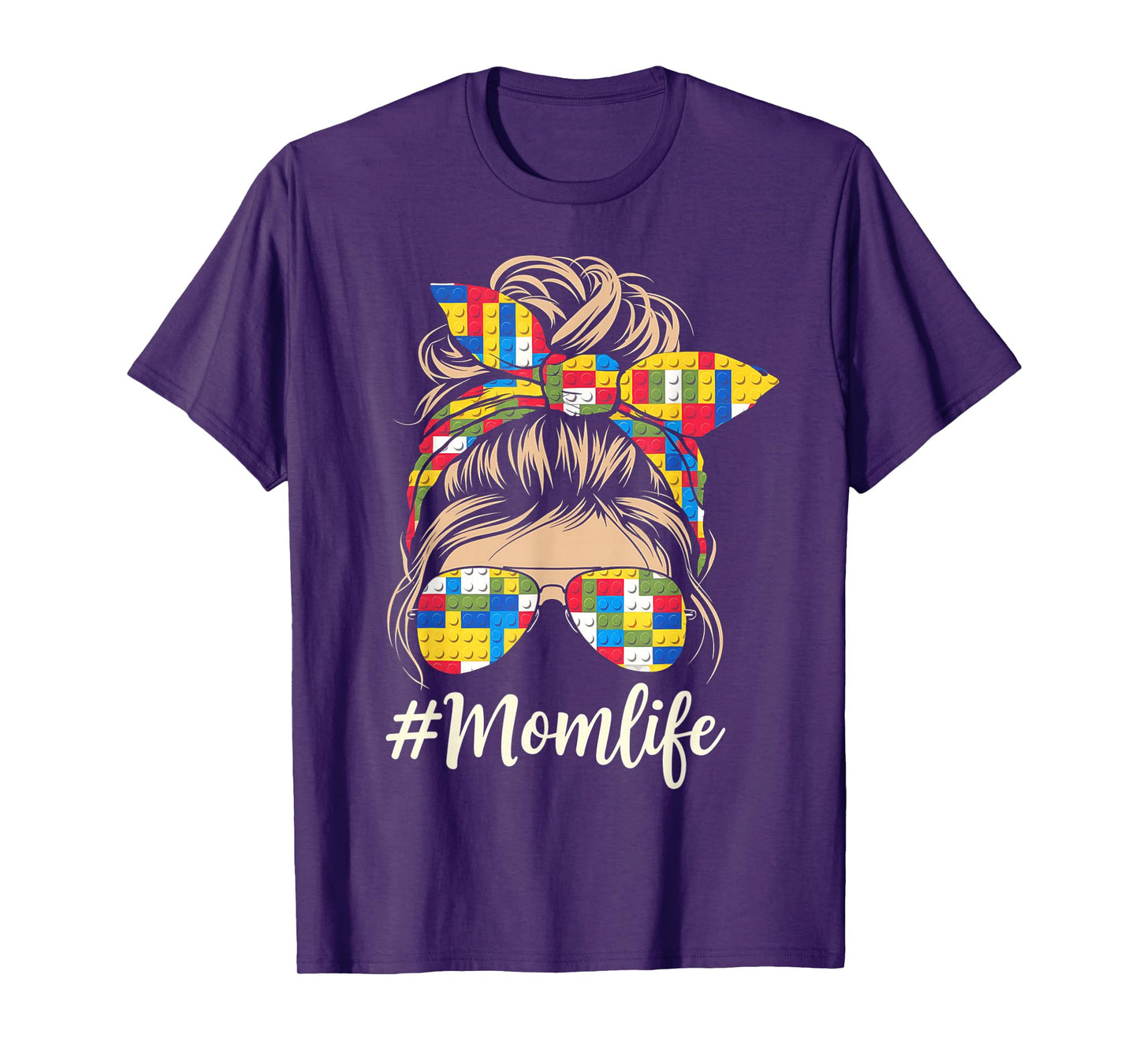 Building Block Messy Bun Mom Life Master Builder Mothers Day T-Shirt