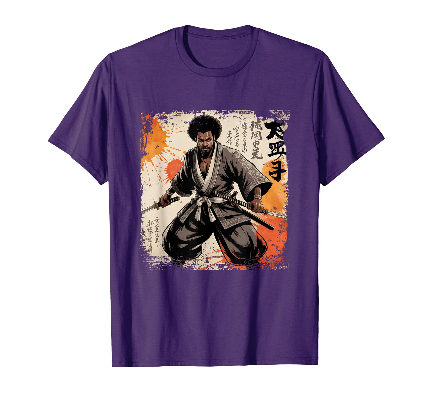 Vintage African Samurai Afro American Bushido Warrior Katana T-Shirt