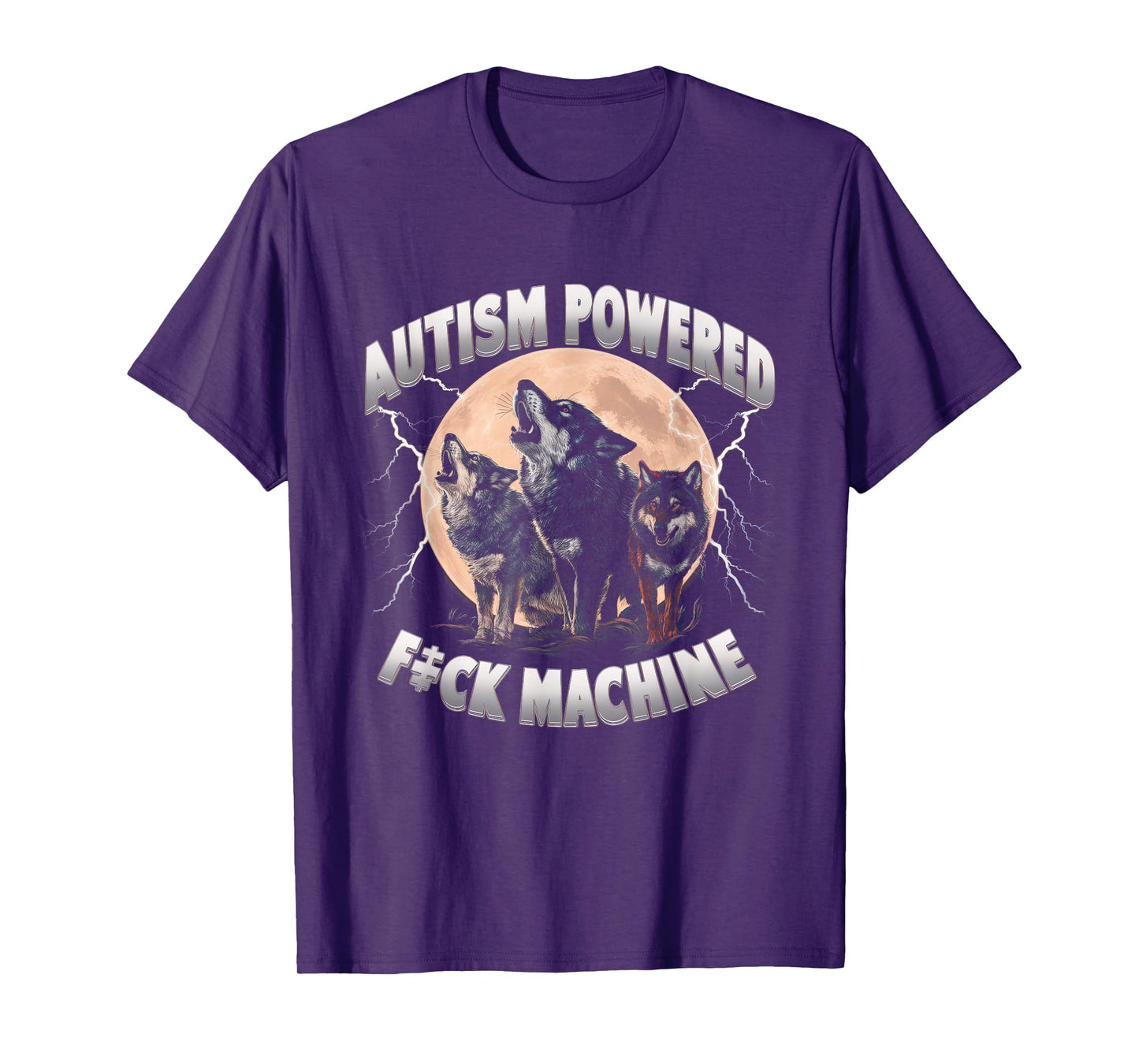 Autism Powered F ck Machine Funny Meme Wolf Autistic Retro T-Shirt