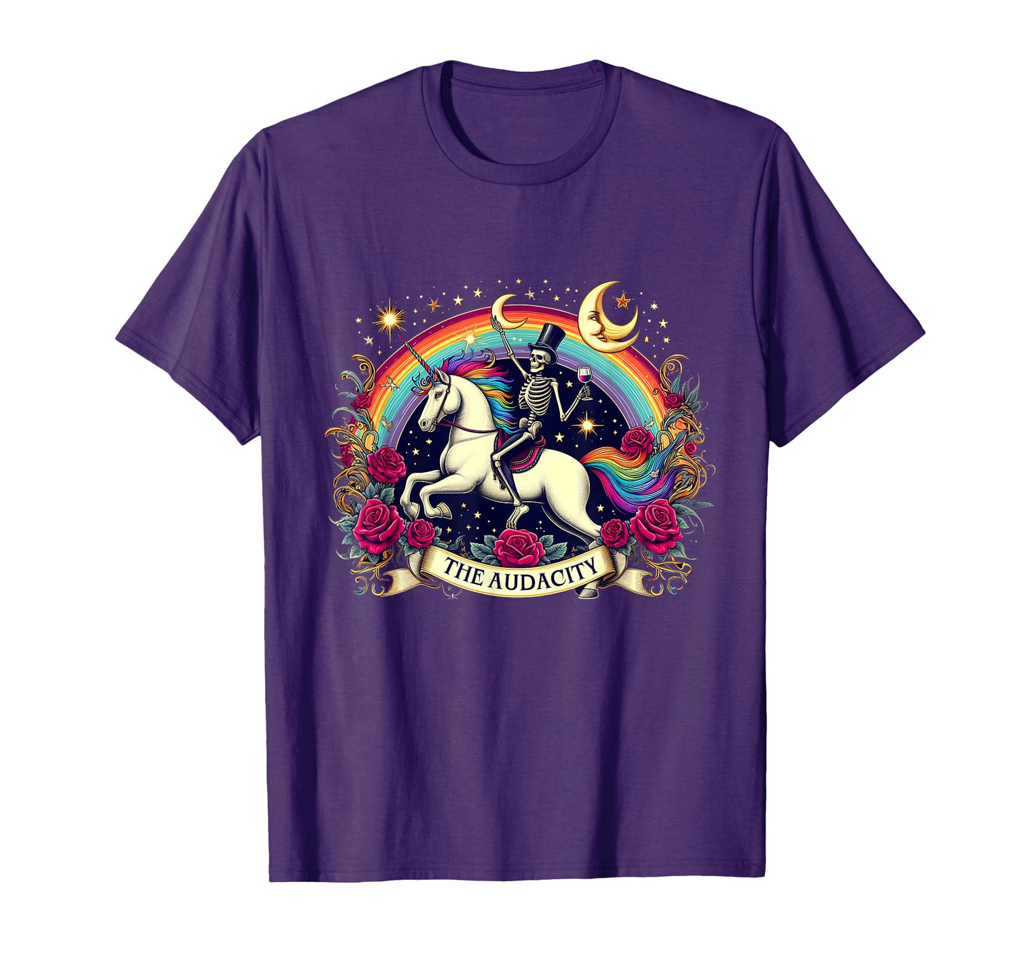 The Audacity Skeleton Unicorn Graphic Flowers T-Shirt