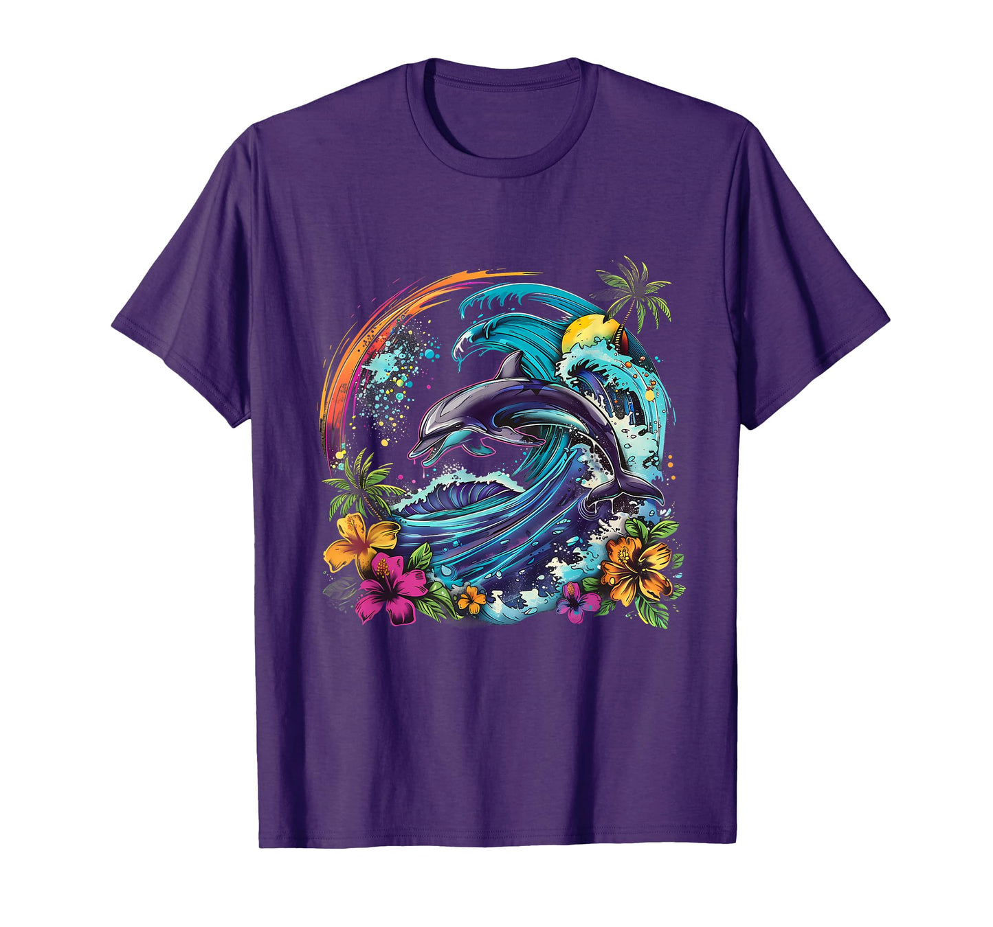 Sea Ocean Dolphin Motif Artwork Floral Sea Ocean Animal T-Shirt
