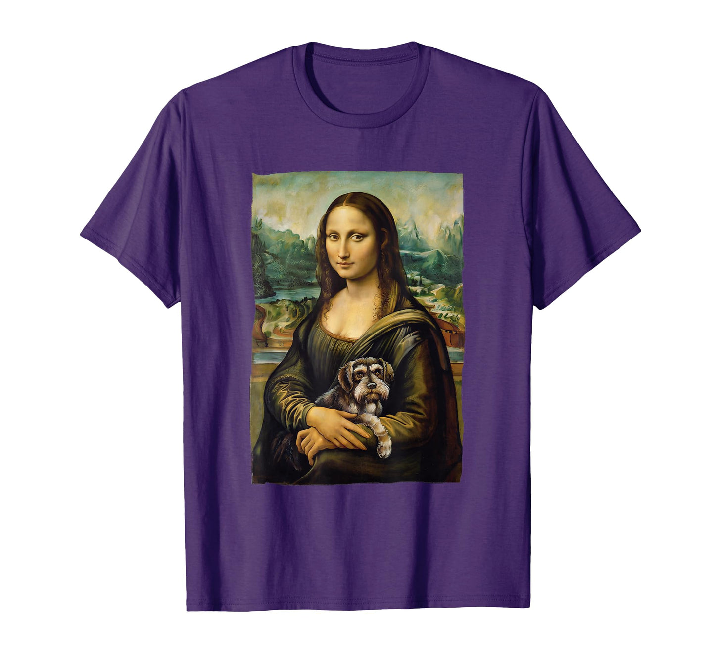 Mona Lisa Holding Schnauzer Portrait Art Painting T-Shirt