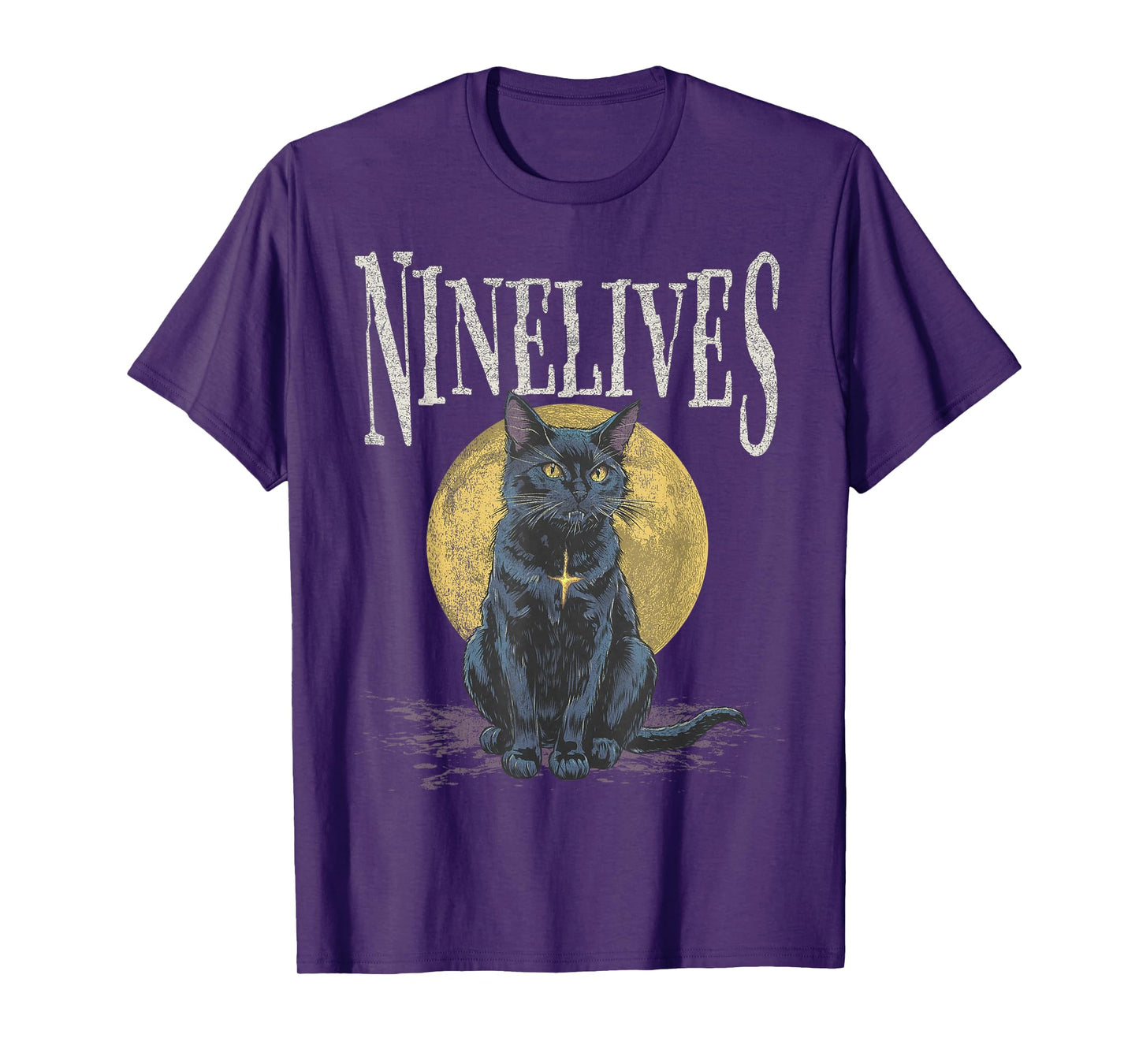 Vintage Retro Nine Lives Cat Moon Graphic Tee T-Shirt