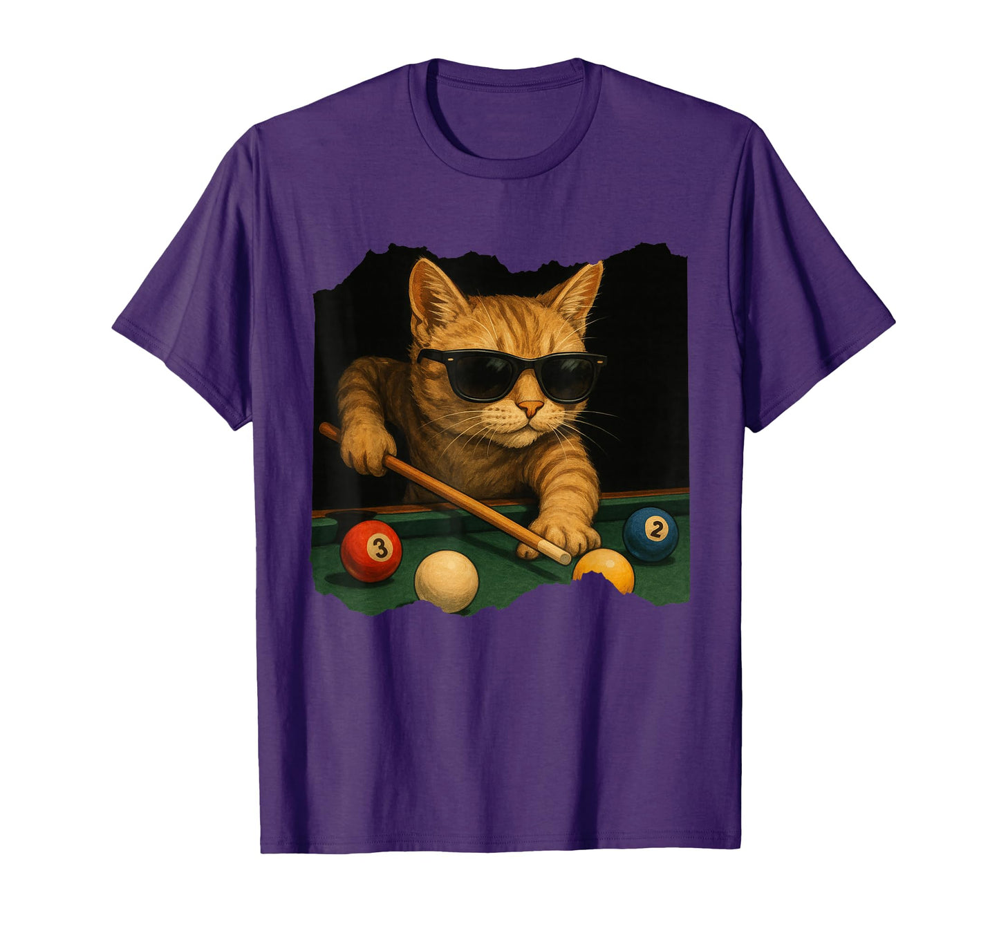 Cat Playing Pool Billiards in Lounge Cool Funny Cats T-Shirt