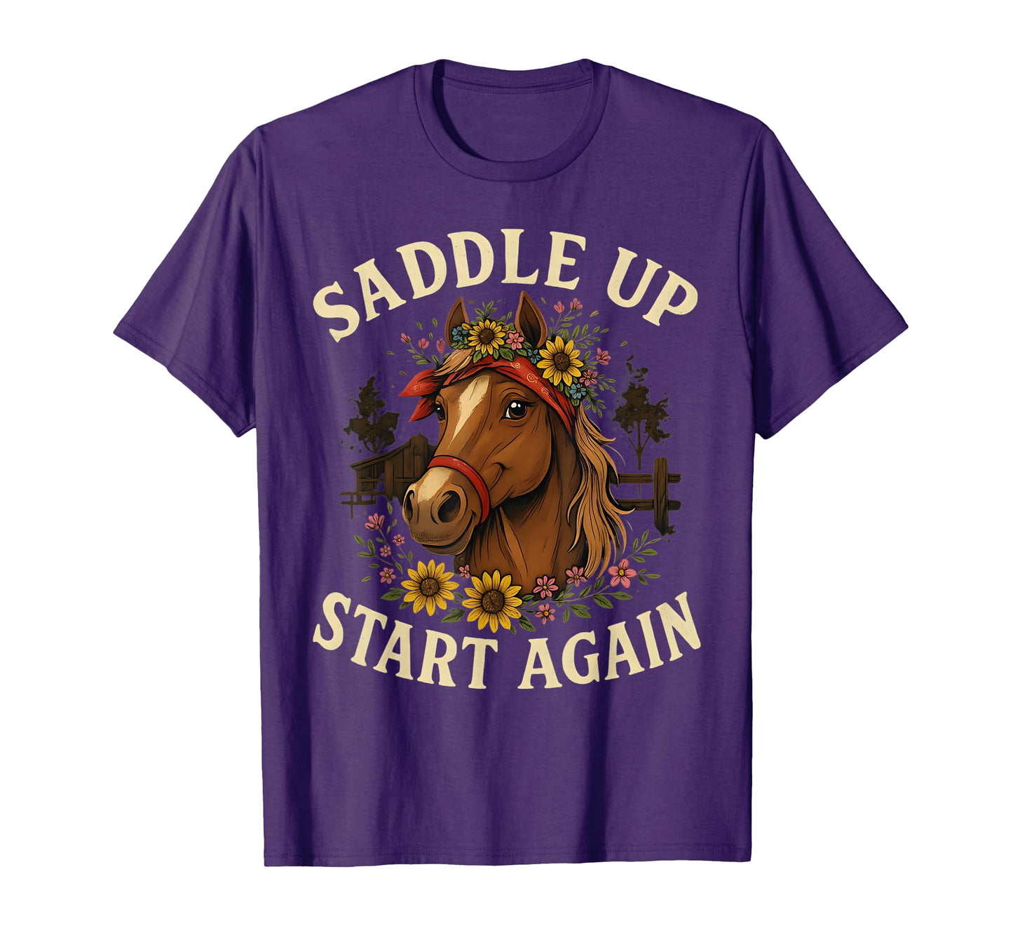 Boho Horse Bandana Floral Western Barn Life for Women Teens T-Shirt