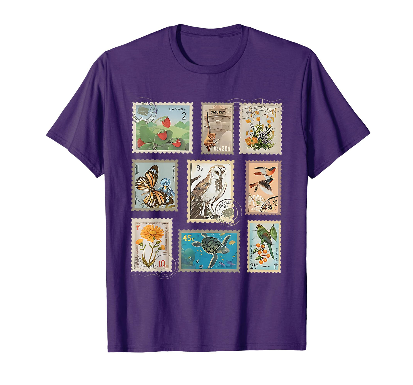 Vintage Stamps Wildlife Plants Aesthetic Postage Postal T-Shirt