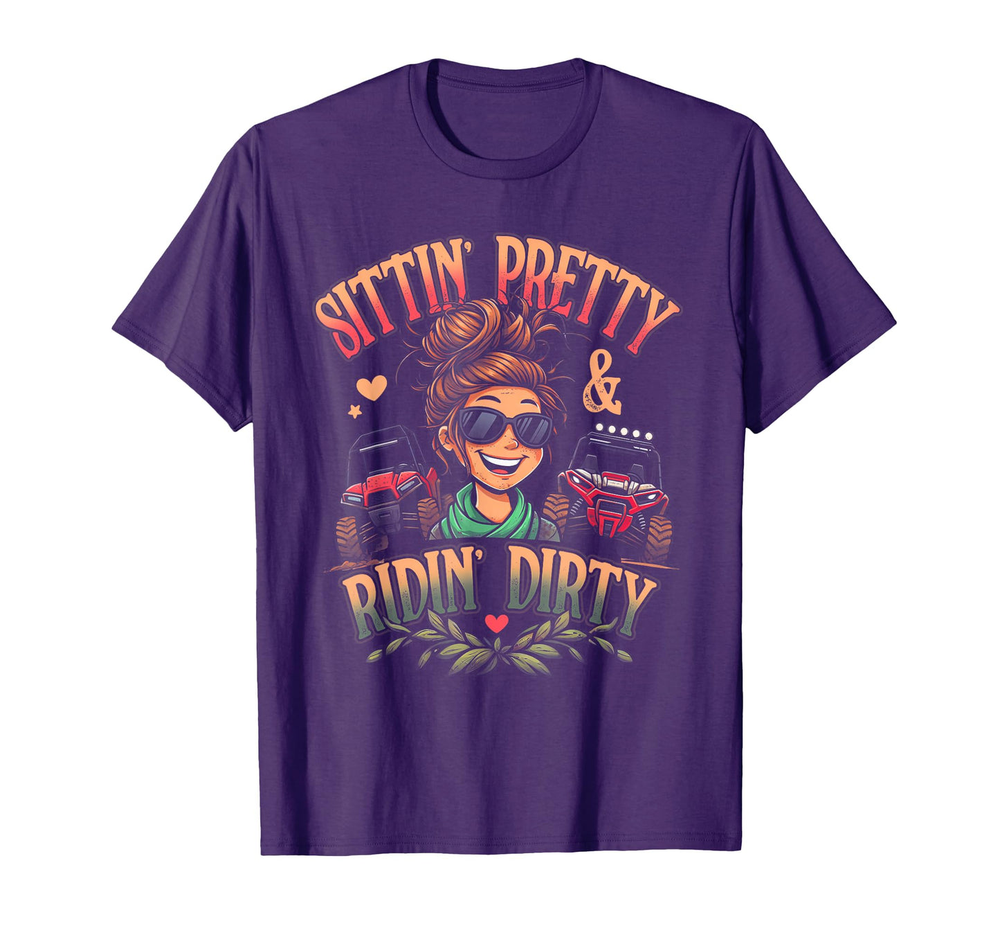 Messy Bun Mom Sunglasses UTV Offroad SXS Life Riding Girls T-Shirt