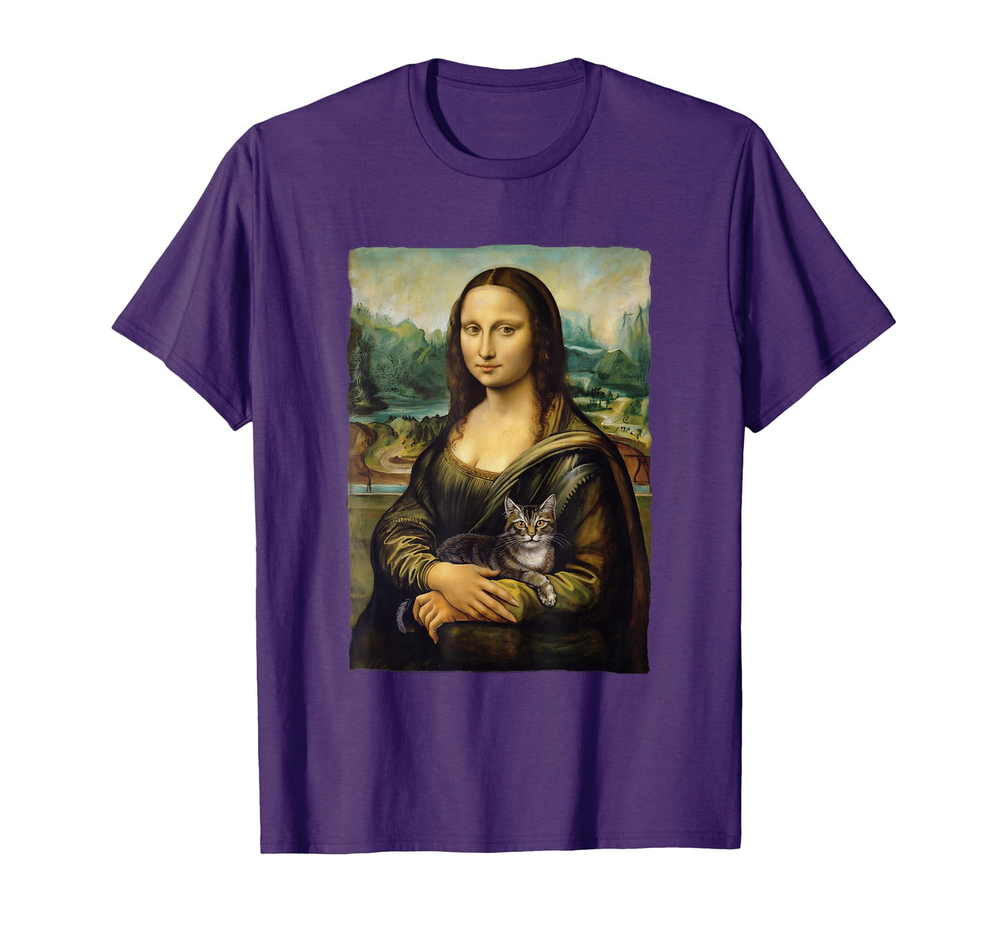 Mona Lisa Holding Grey Cat Portrait Art Painting T-Shirt