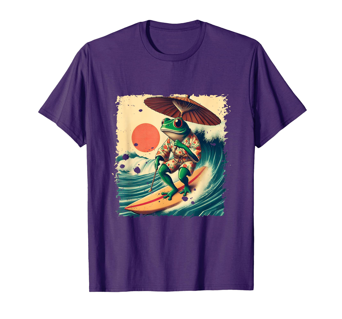 Japanese Frog Surfing Wave Funny Japan Art Anime T-Shirt