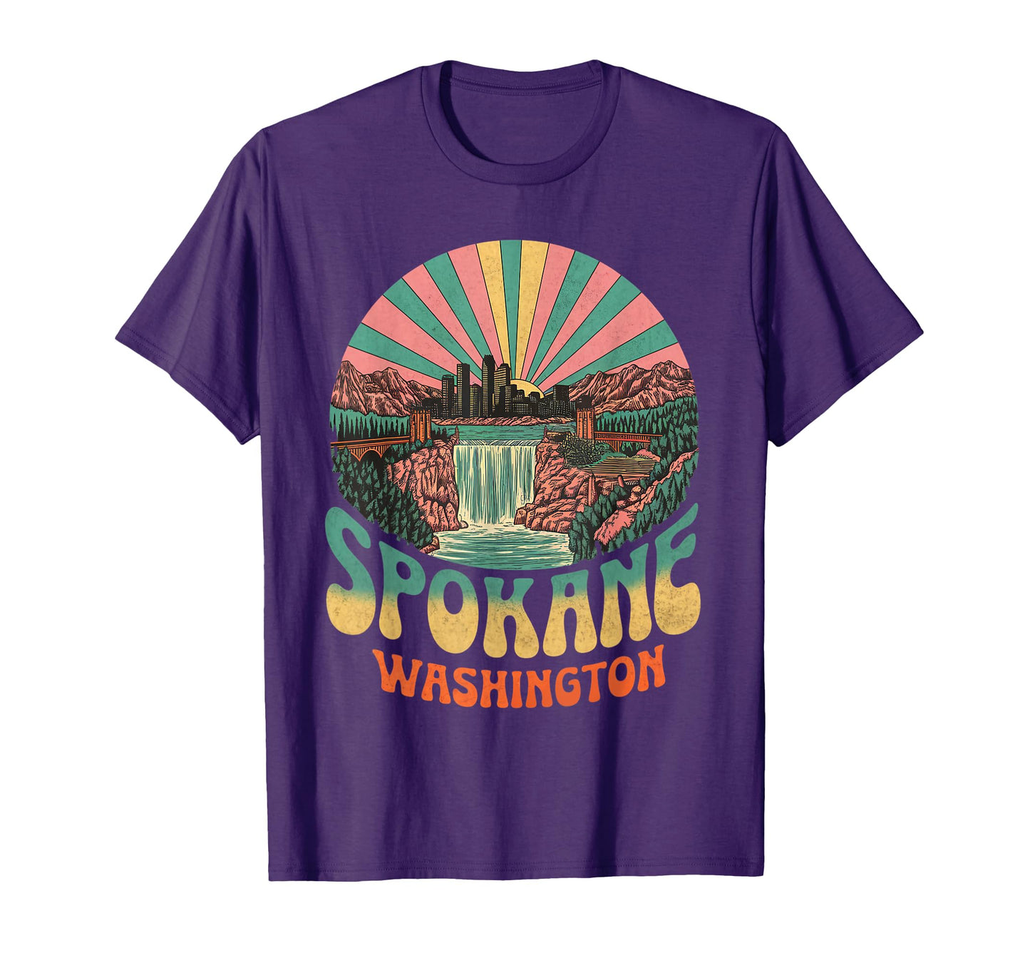 Vintage Spokane Washington Sunset Skyline Cityscape Retro T-Shirt