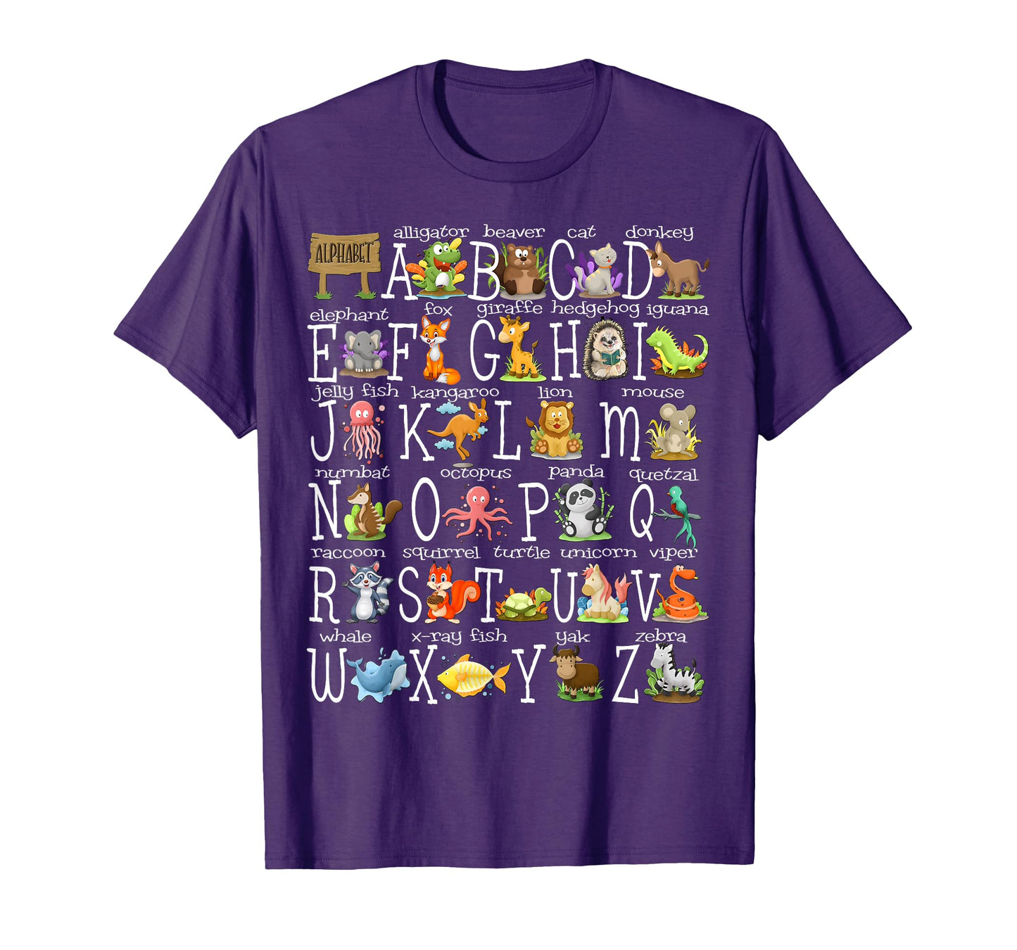 Back to School Kids Cute Animals A-Z Alphabet ABCs Teacher T-Shirt
