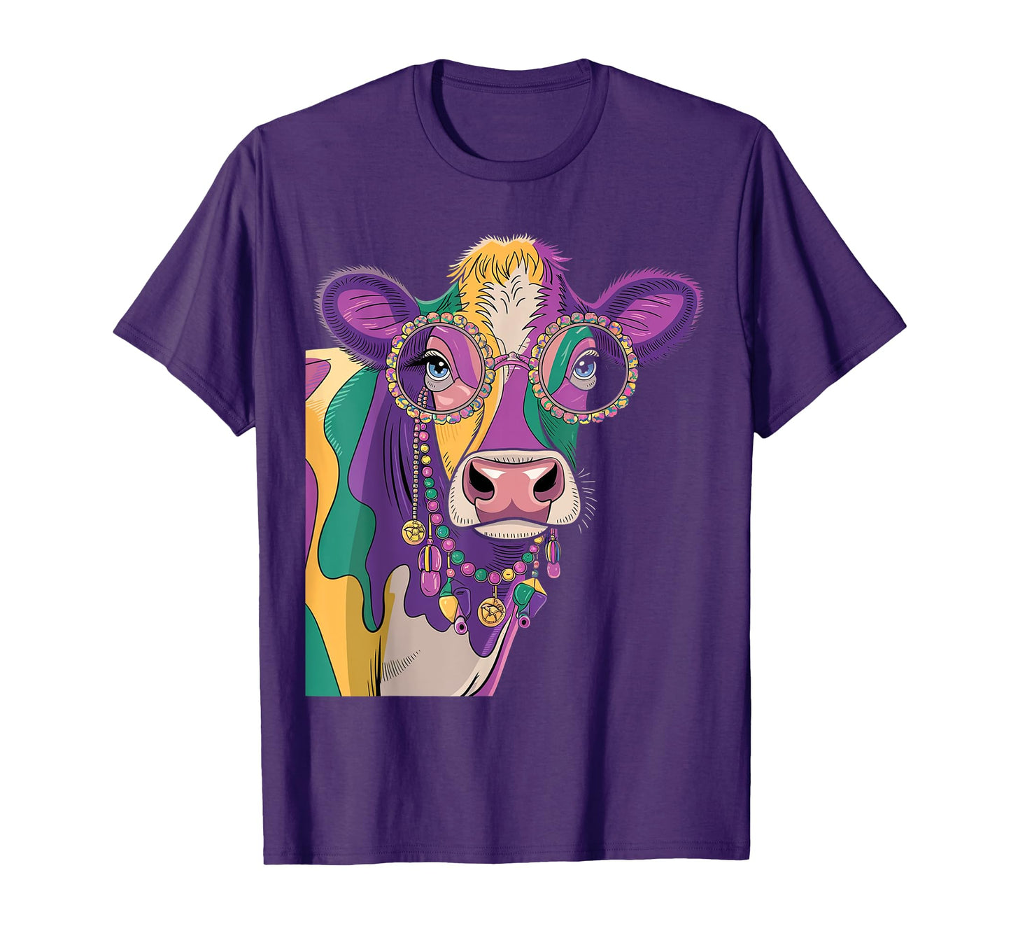 Fun Cow Mardi Gras 2025 Colorful Watercolor Festival T-Shirt