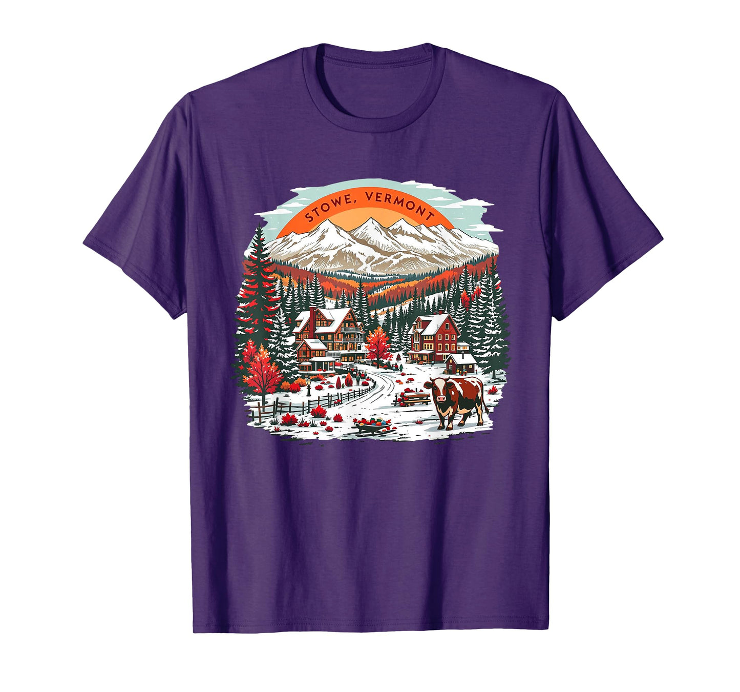 Vintage Stowe Vermont Sunset Mountains Cityscape Retro T-Shirt