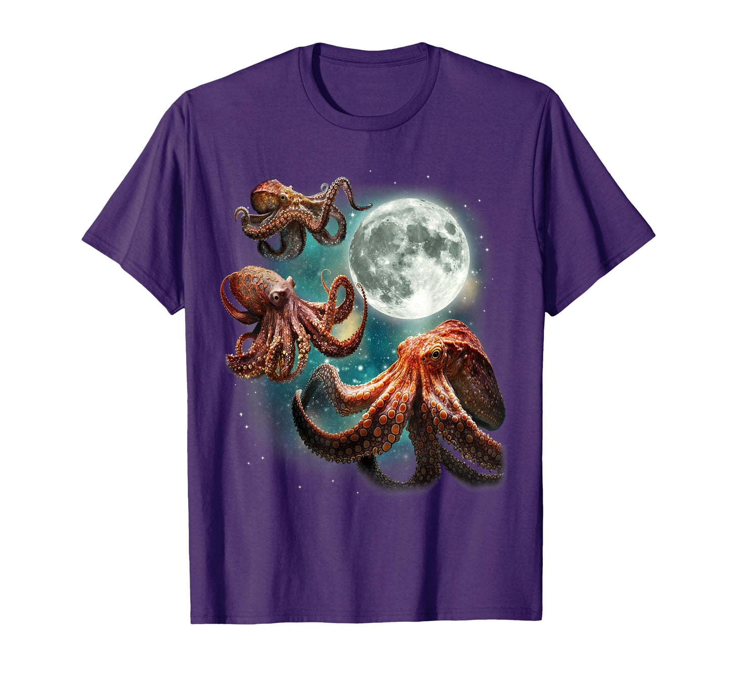 Three Octopuses 3 Moon Ocean Deep Sea Creature Wildlife T-Shirt