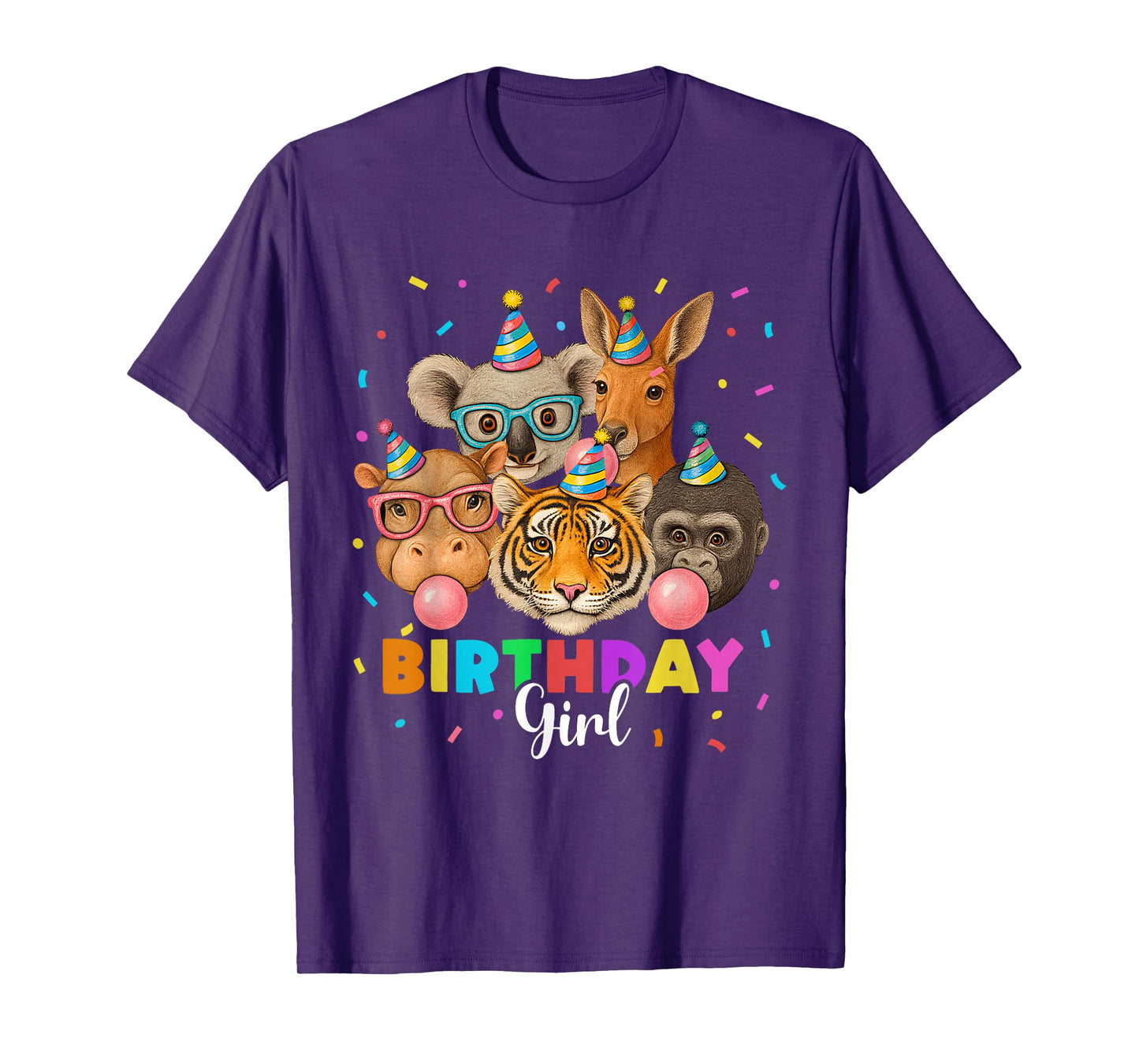 Happy Birthday Girl Zoo Animals Wildlife Party Youth Kids T-Shirt