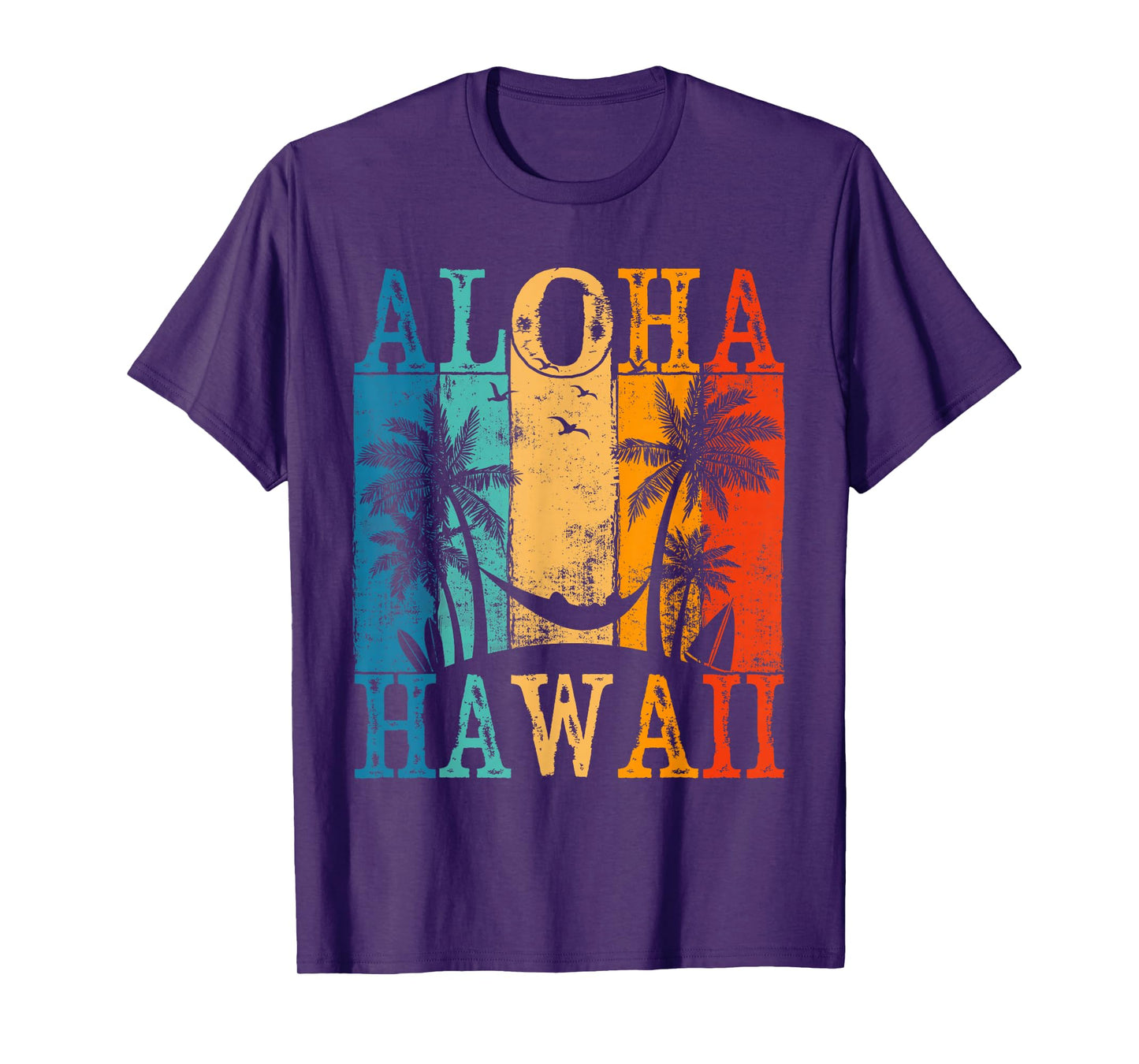 Aloha Hawaii Hawaiian Island Vintage Palm Trees Sunset T-Shirt