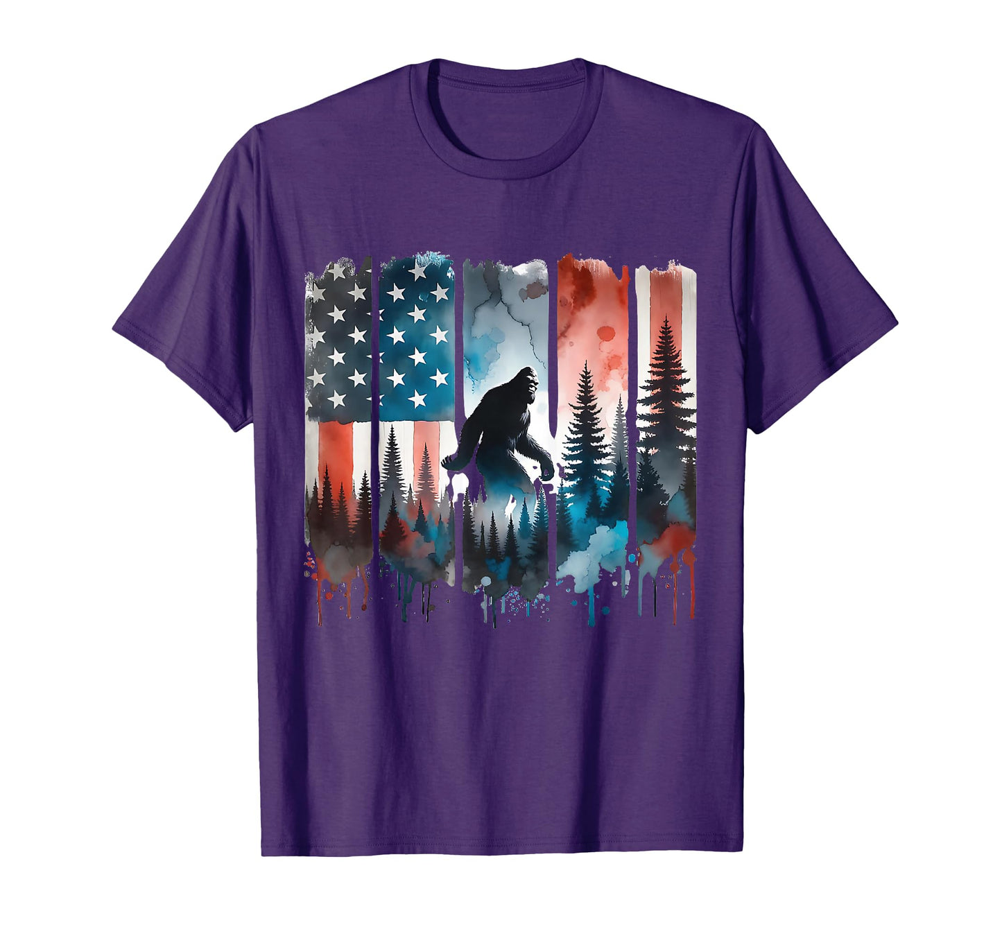 Big Foot Bigfoot Sasquatch American Flag Patriotic 4th July T-Shirt