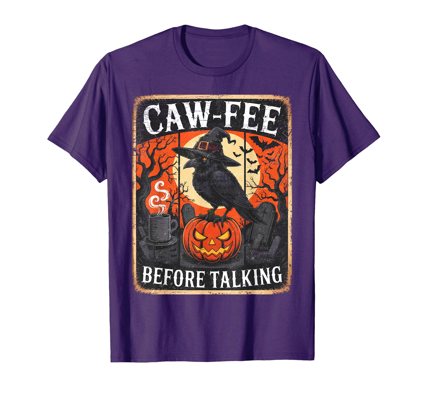 Caw-Fee Before Talking Black Crow Spooky Season Halloween T-Shirt